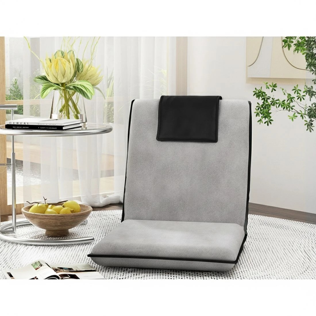 4 Artiss 2X Floor Lounge Sofa Bed Floor Cushion  Velvet - Grey, 4 of 6
