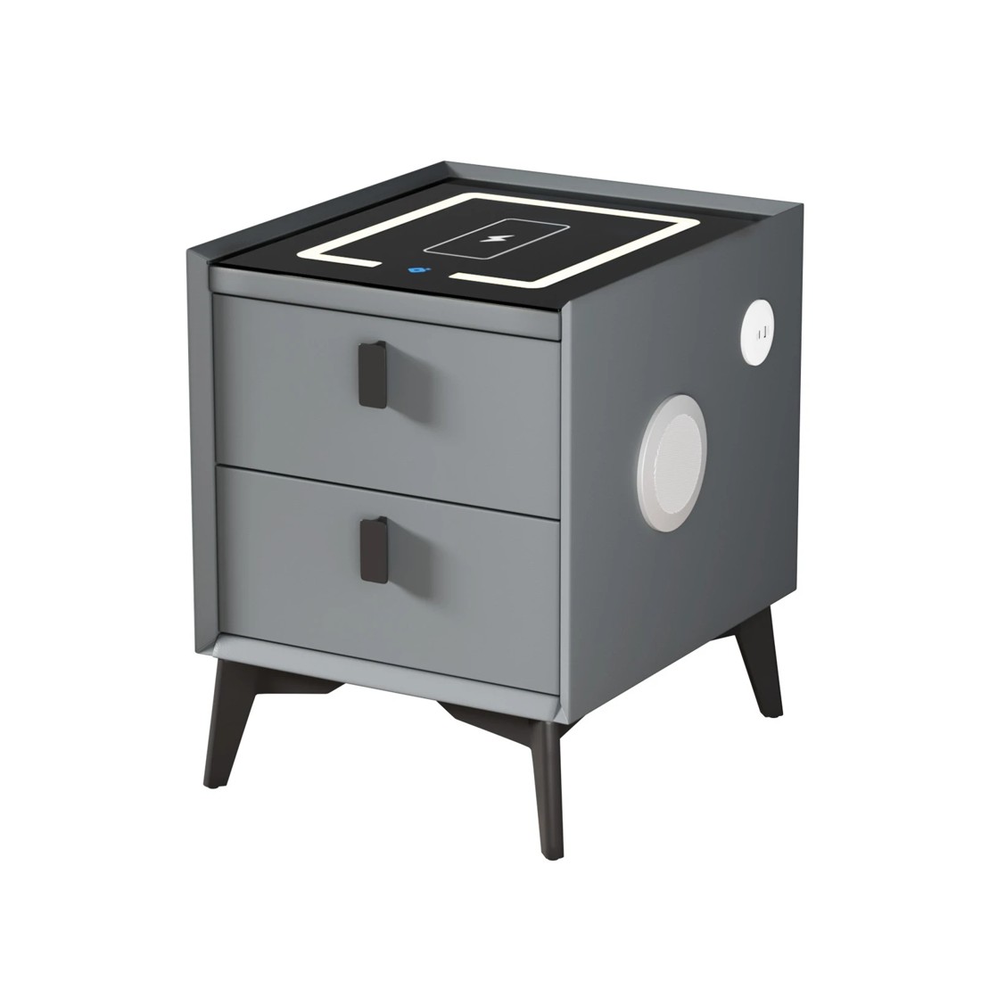 1 Oikiture Smart Bedside Table Wireless Charging Led Lights Nightstand
 - Grey, 1 of 10