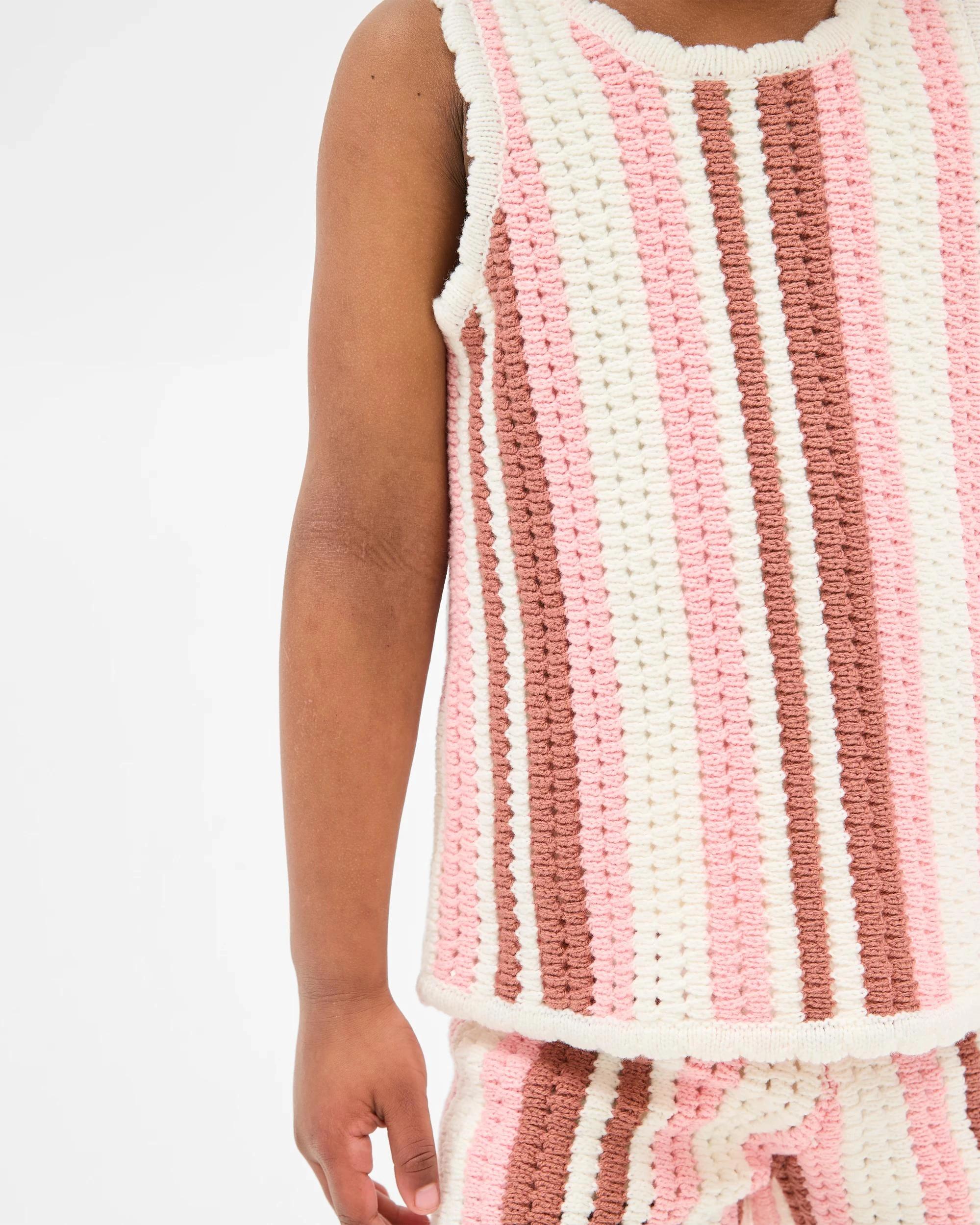 3 Target Kids Crochet Tank and Short 2 Piece Set PINK STRIPE, 3 of 7