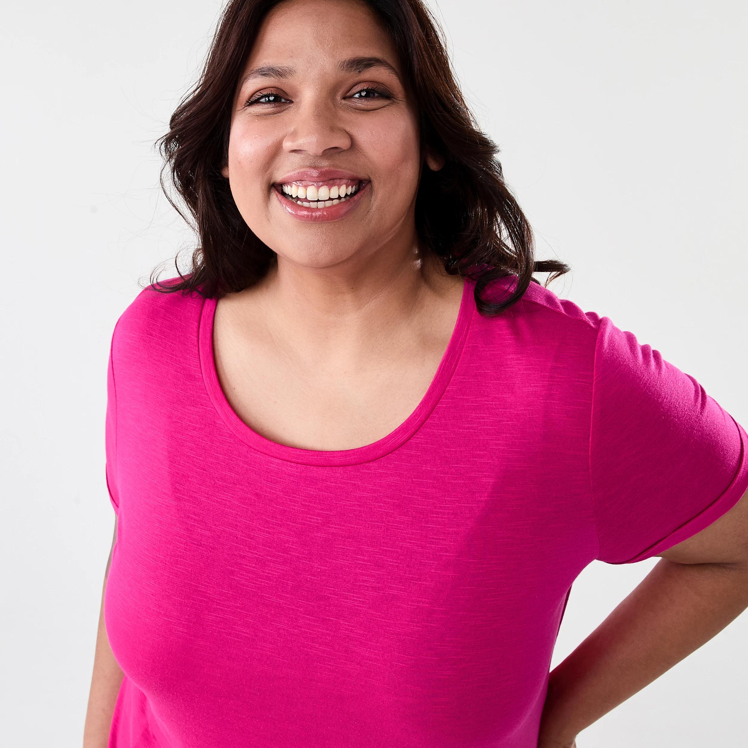 4 Curve Short Sleeve Slub Round Neck T-shirt Brt Pink, 4 of 6