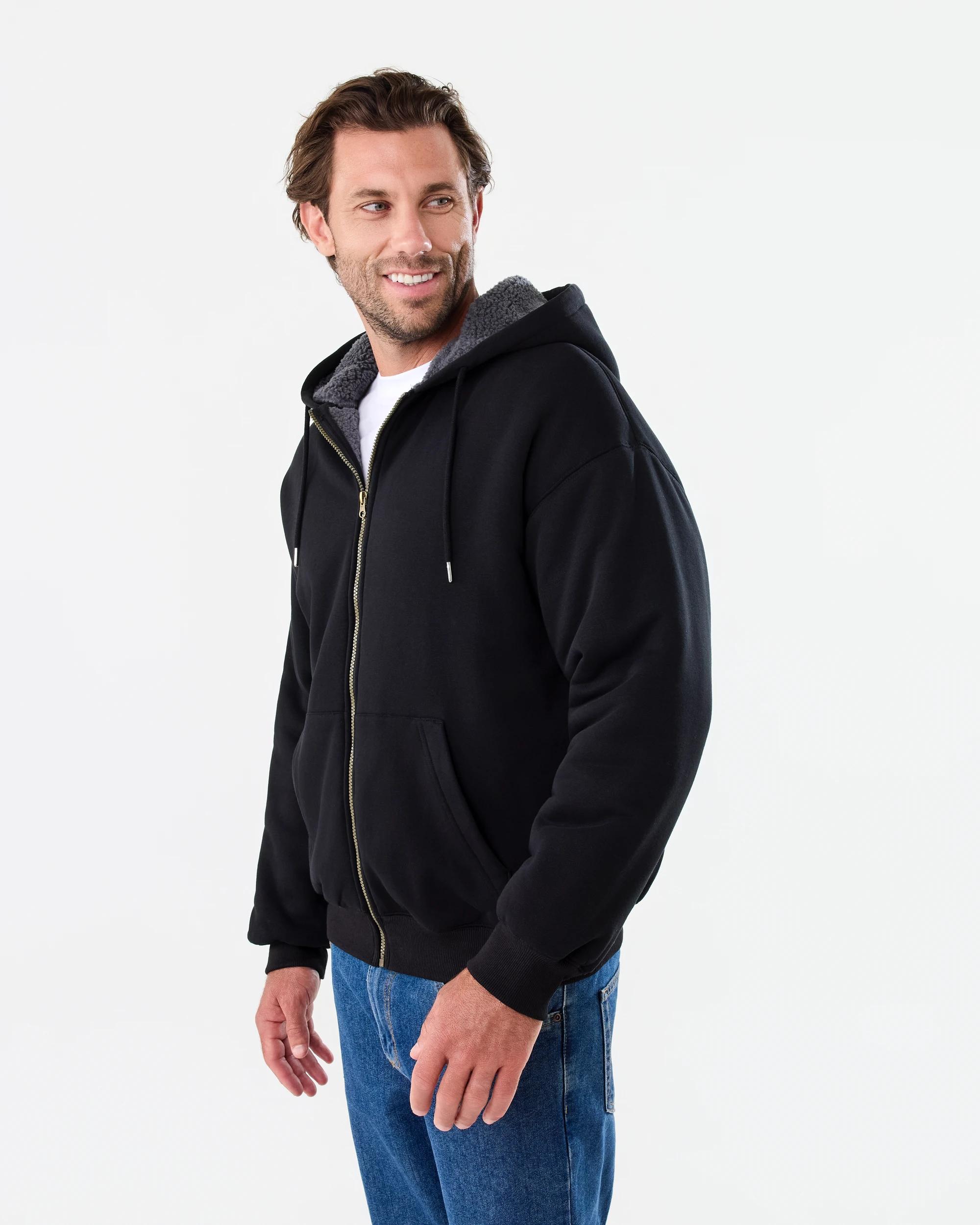 3 Sherpa Lined Zip Through Hoodie Black, 3 of 8
