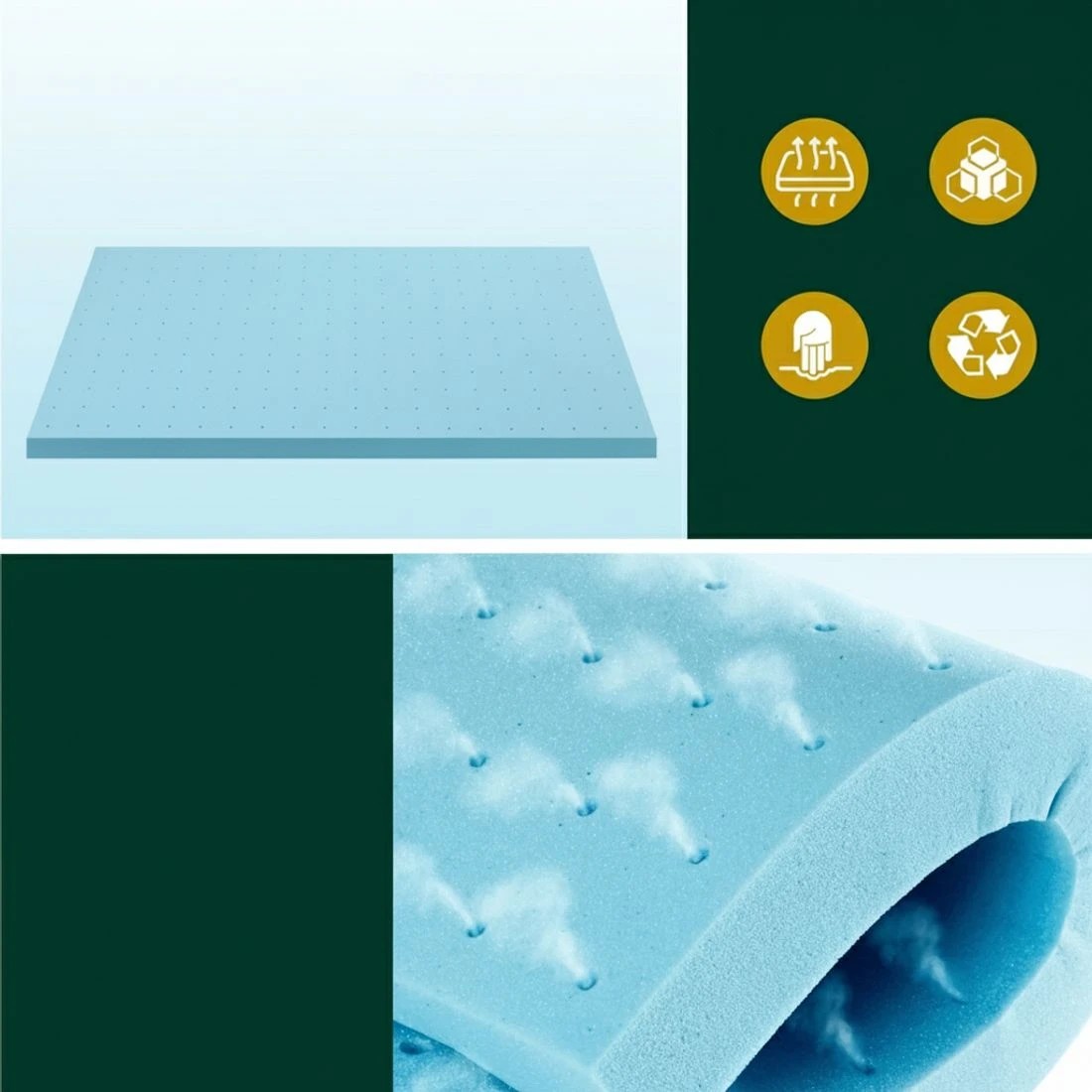 4 Giselle Bedding Memory Foam Mattress Topper Ventilated Cool Gel 8cm Single - Single Bed - Blue, 4 of 8