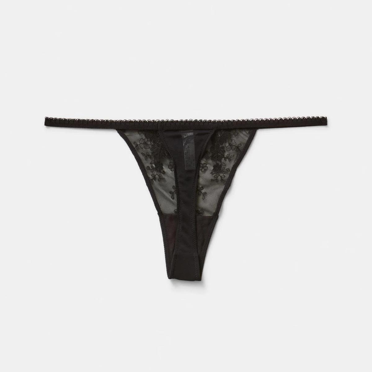 5 Co-ordinated Embroidered Mesh G-String Briefs BLACK, 5 of 6