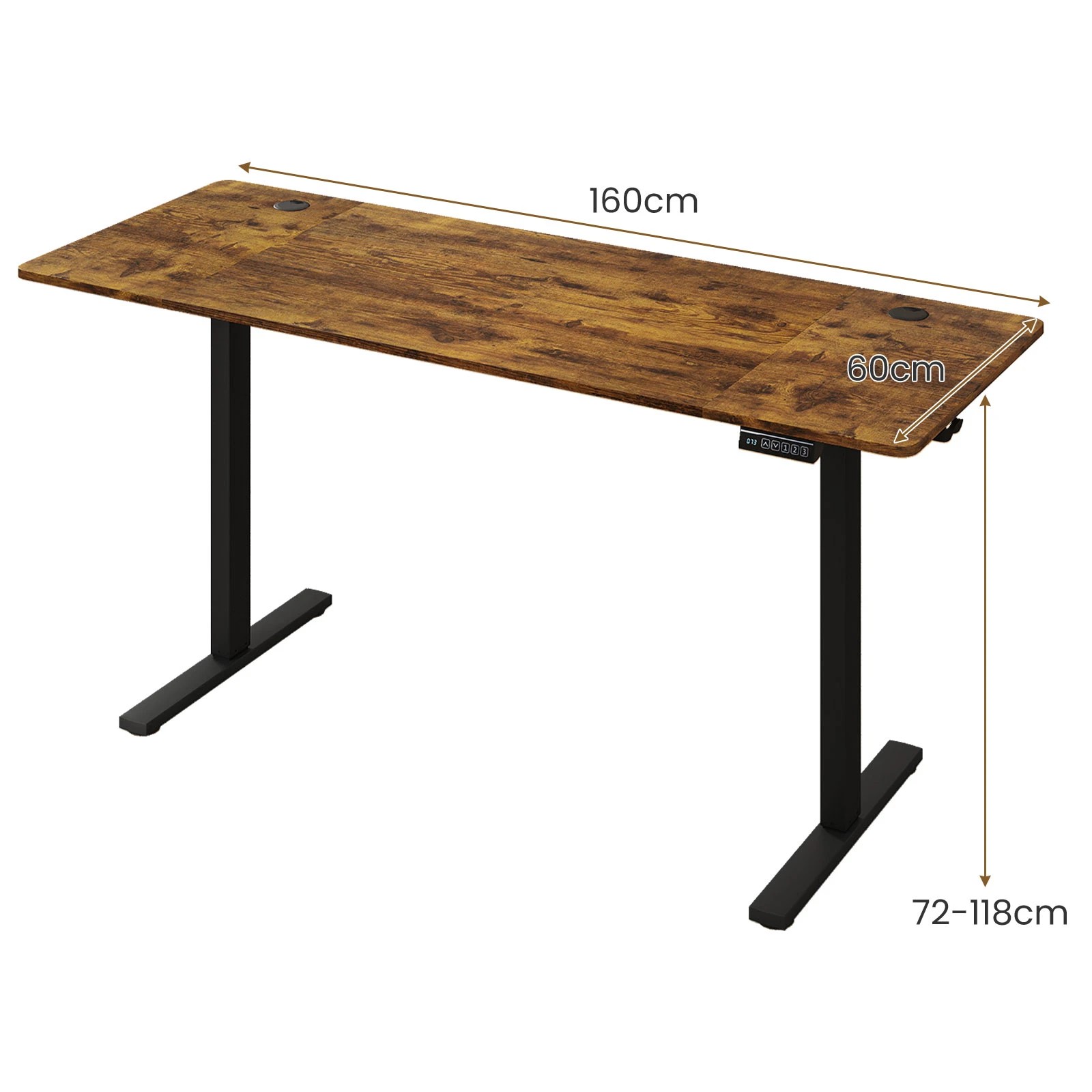 2 Costway 160 x 60cm Electric Standing Desk Adjustable Sit Stand Computer Desk - Brown, 2 of 6