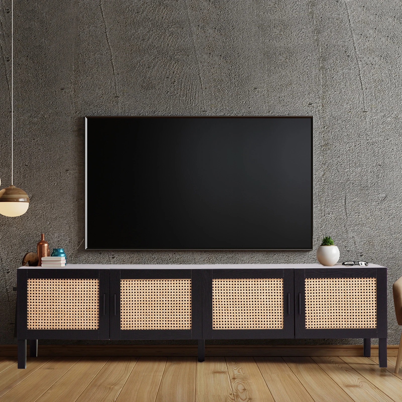 4 Casa Decor Tulum Rattan Entertainment Unit TV Stand Cabinet Storage Black - Black, 4 of 9