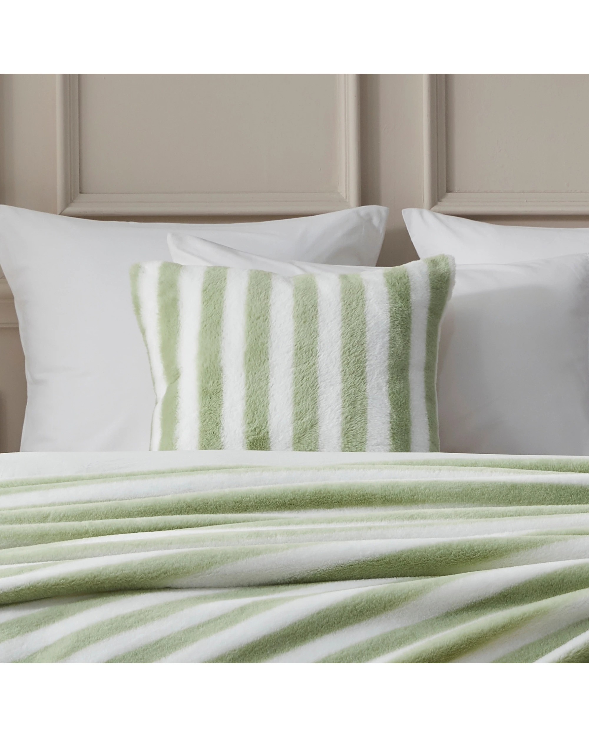 3 Dreamaker Linea Faux Fur Cushion 50x50cm - Olive, 3 of 5
