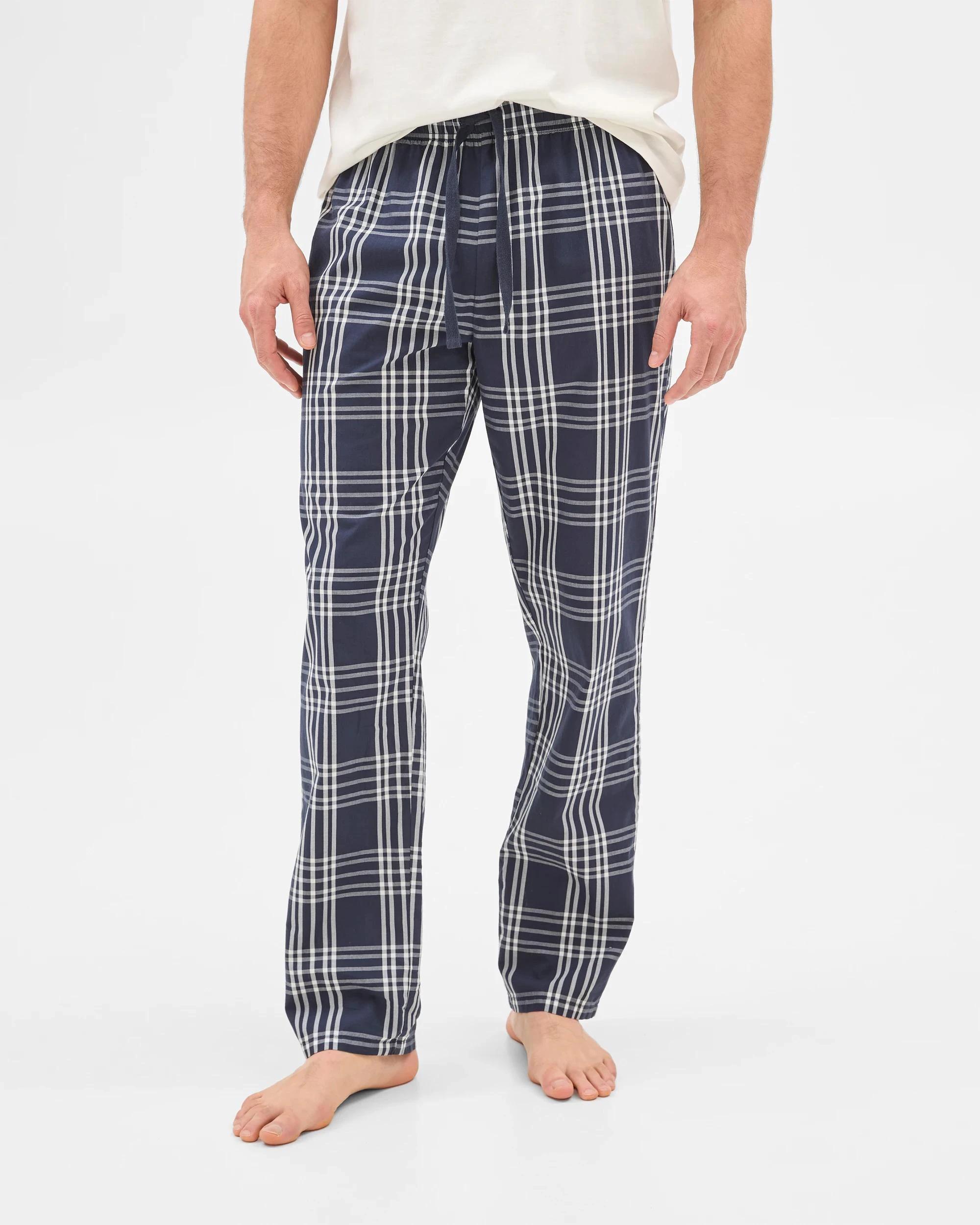 3 Target Mens Australian Cotton Jersey/Poplin Pyjama Set WHITE/NAVY CHECK, 3 of 6