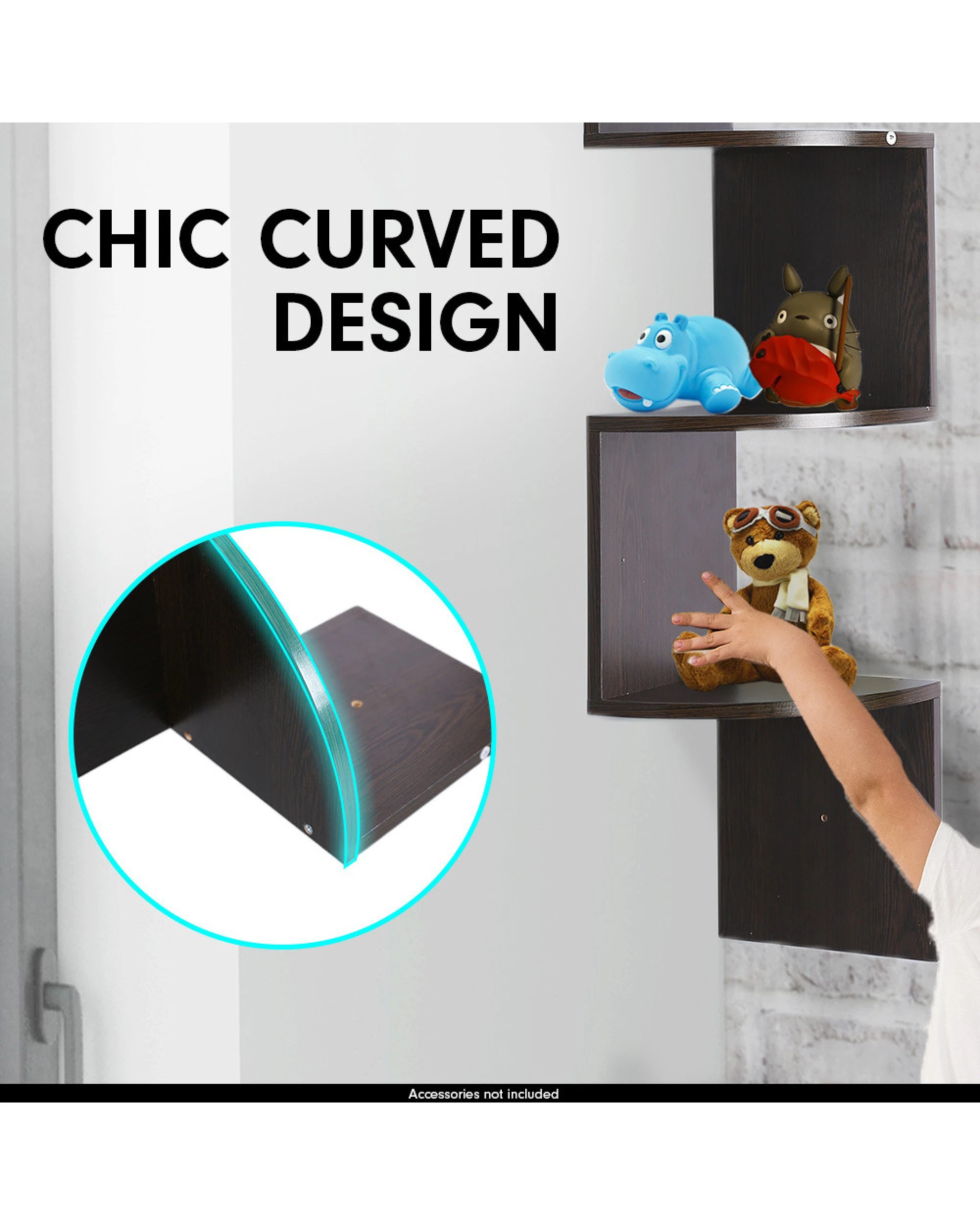 4 Sarantino 5-tier Corner Wall Shelf Display Storage Shelves Dark Brown, 4 of 5