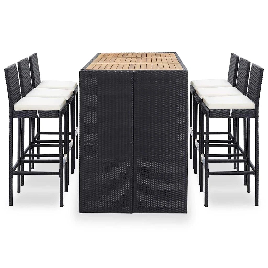 1 Vidaxl 7 Piece Outdoor Bar Set With Cushions Poly Rattan - Black, 1 of 8