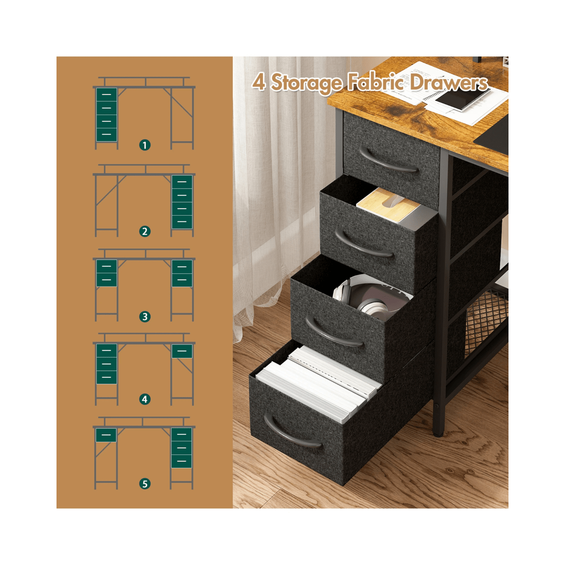 7 Advwin 120cm Walnut Computer Desk With Led Lights Power Outlets Gaming Desk, 7 of 9