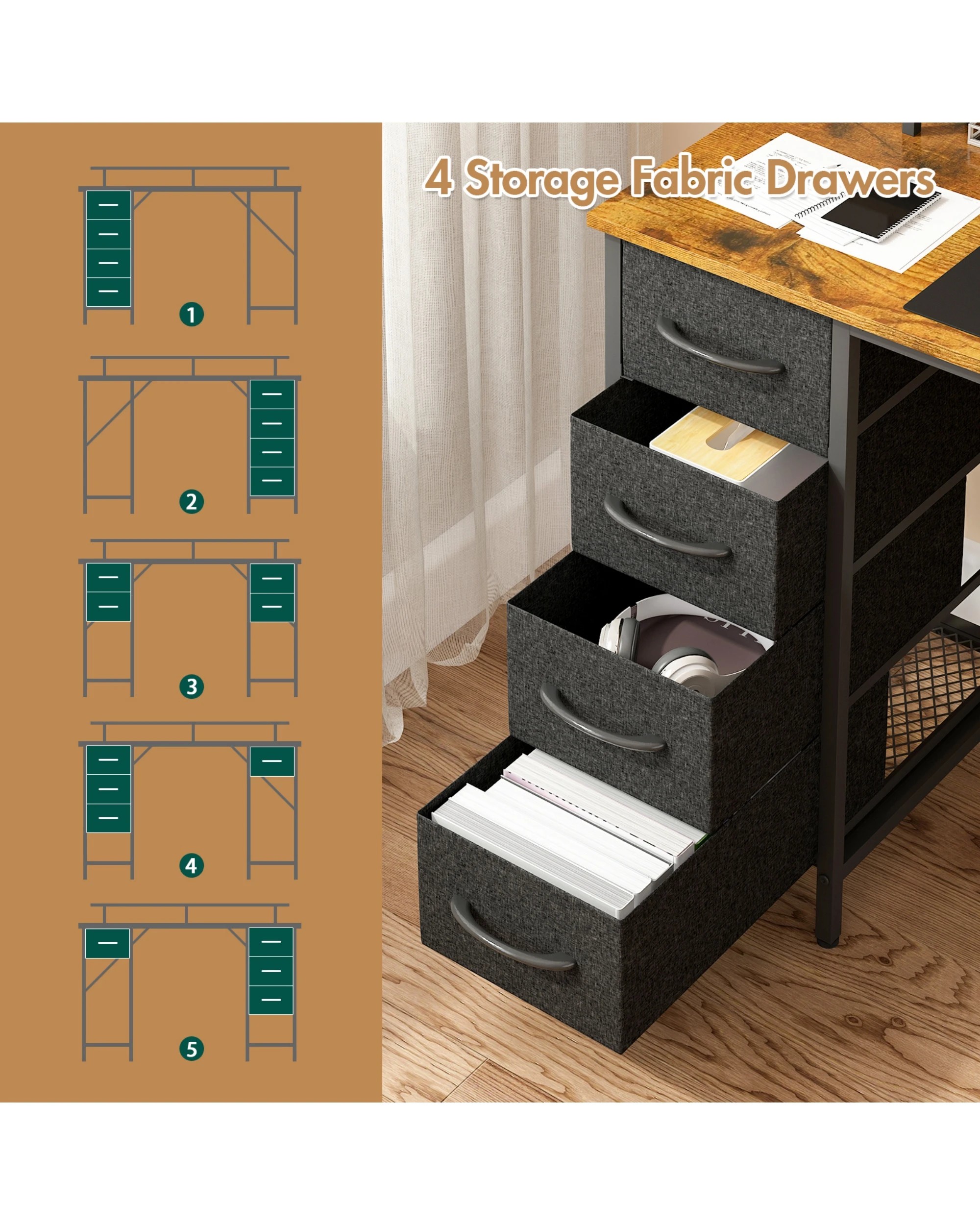 6 Advwin 120cm Walnut Computer Desk With Led Lights Power Outlets Gaming Desk, 6 of 8