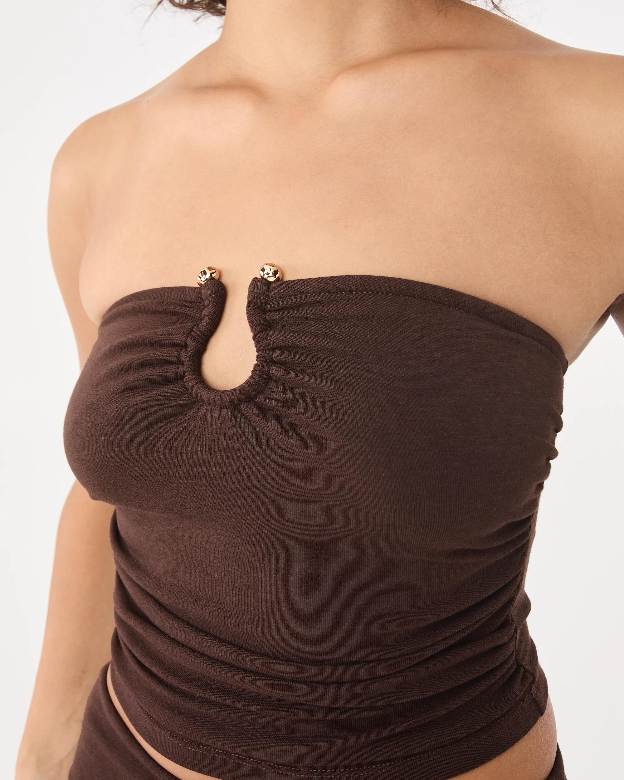 6 Sleeveless Trim Detail Tube Top Melt Brown, 6 of 8