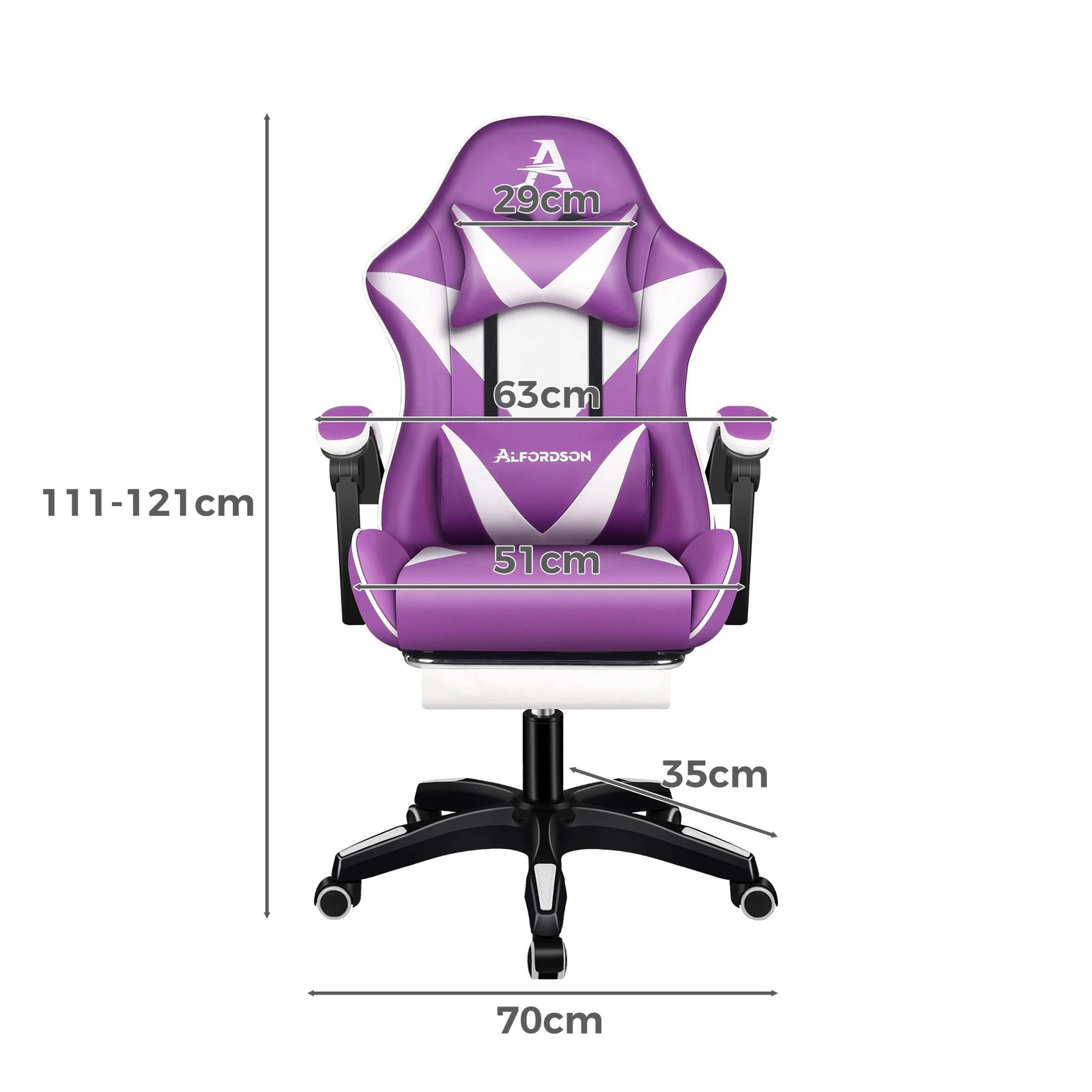 8 Alfordson Gaming Office Chair Massage Computer Footrest Leather - Purple White, 8 of 10