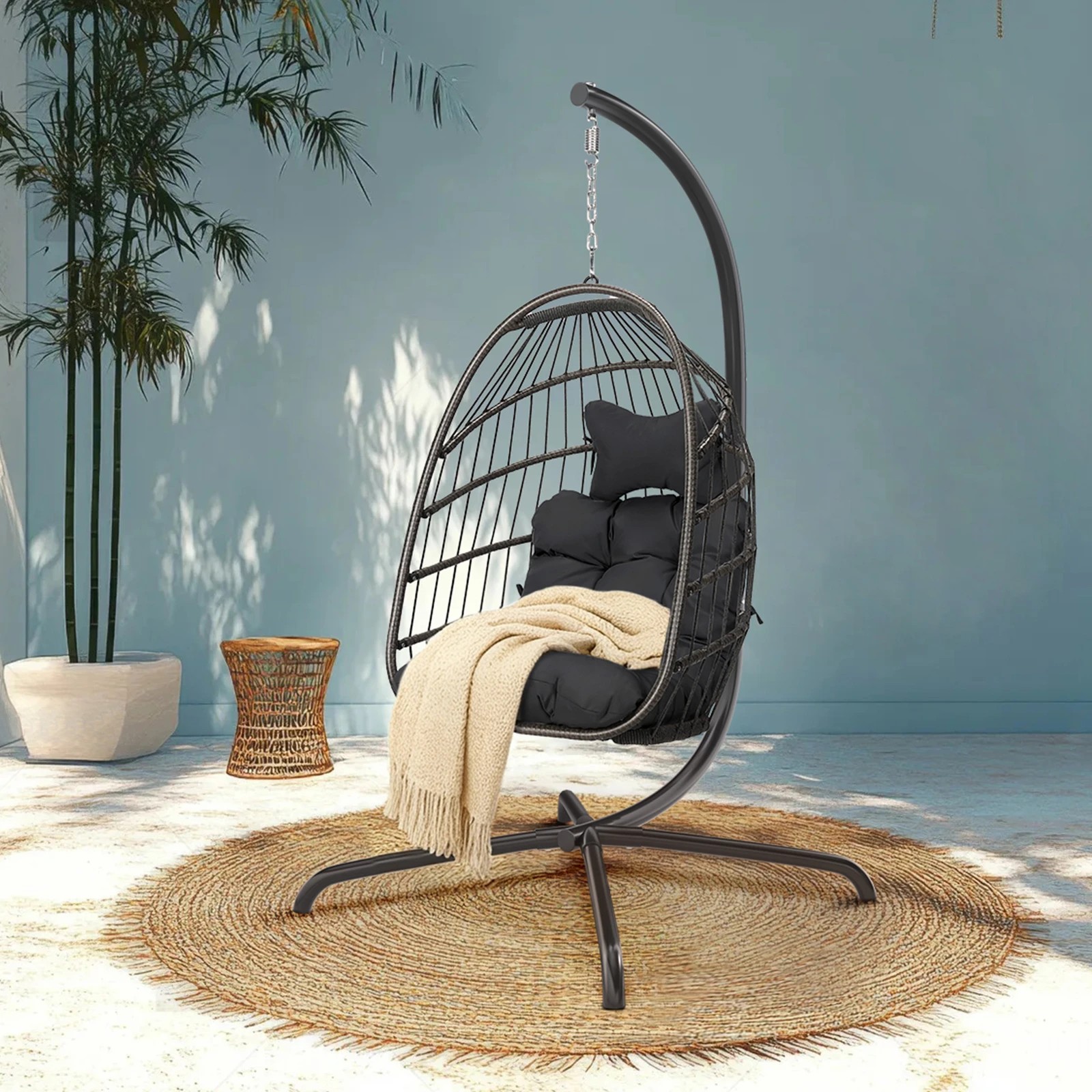 5 Alfordson Outdoor Egg Swing Chair Wicker Rattan Pod Foldable Seat - Grey, 5 of 10