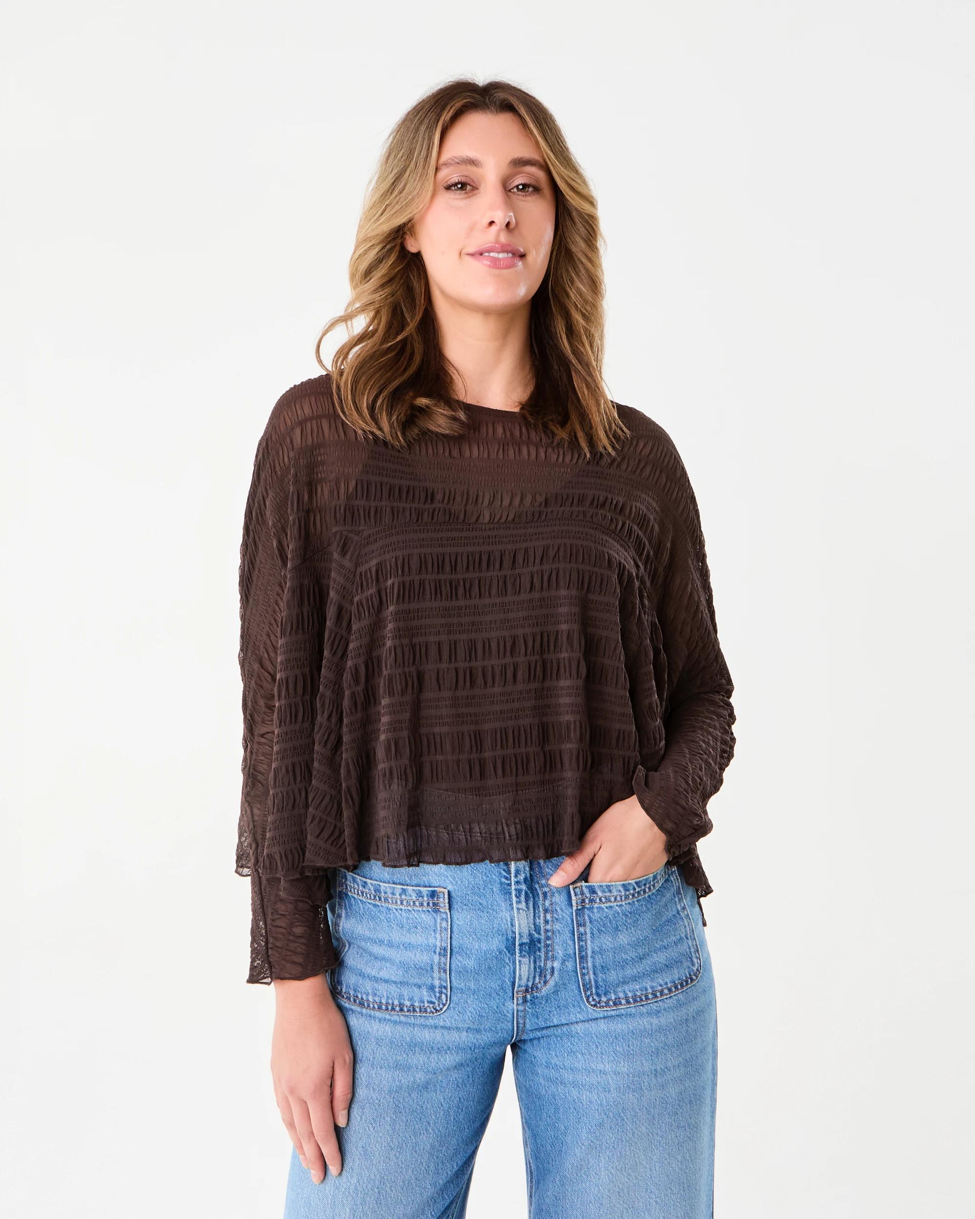 1 Long Sleeve Cape Top Melt Brown, 1 of 6