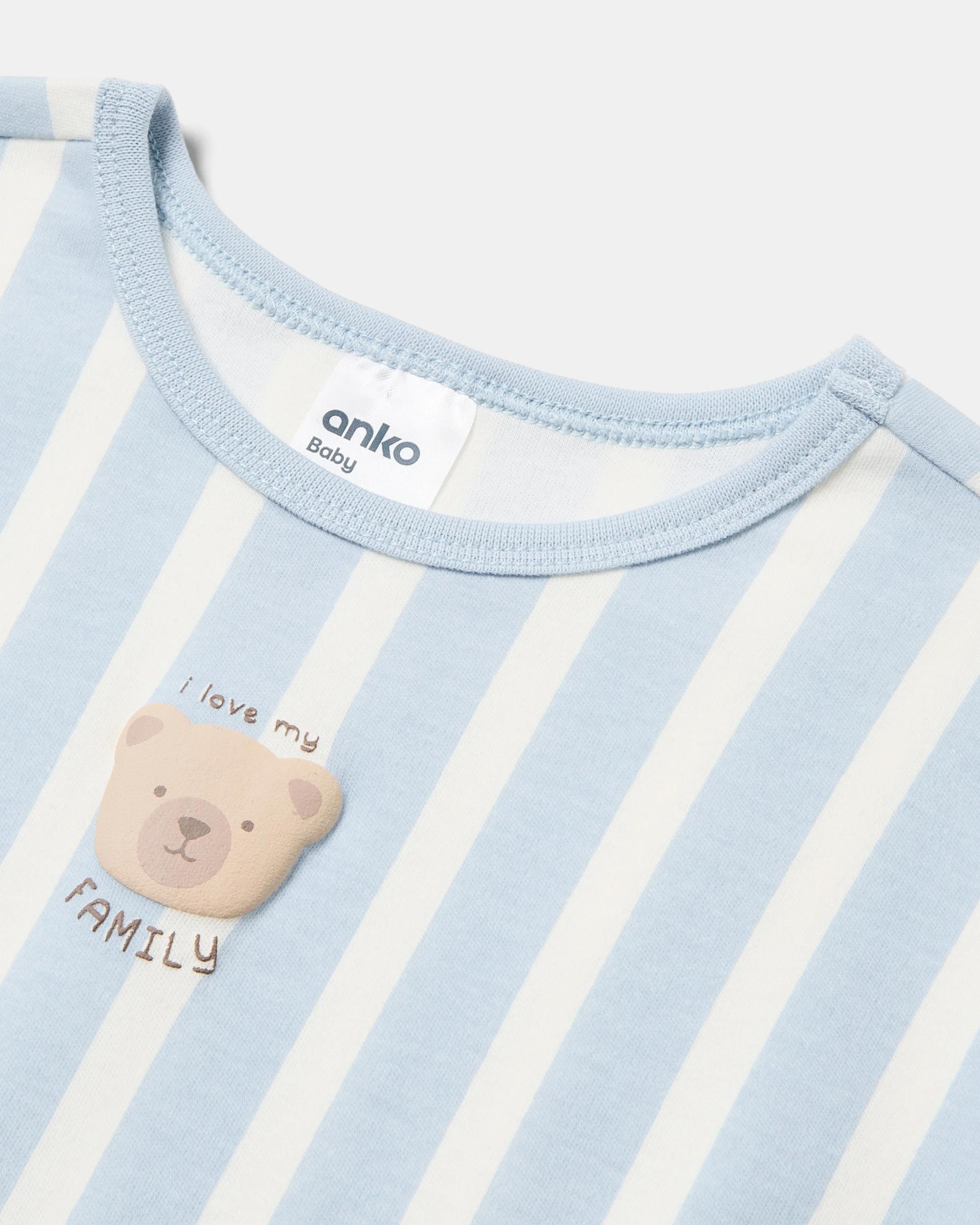 3 Cotton Short Sleeve Print Romper Bear Strpe, 3 of 3