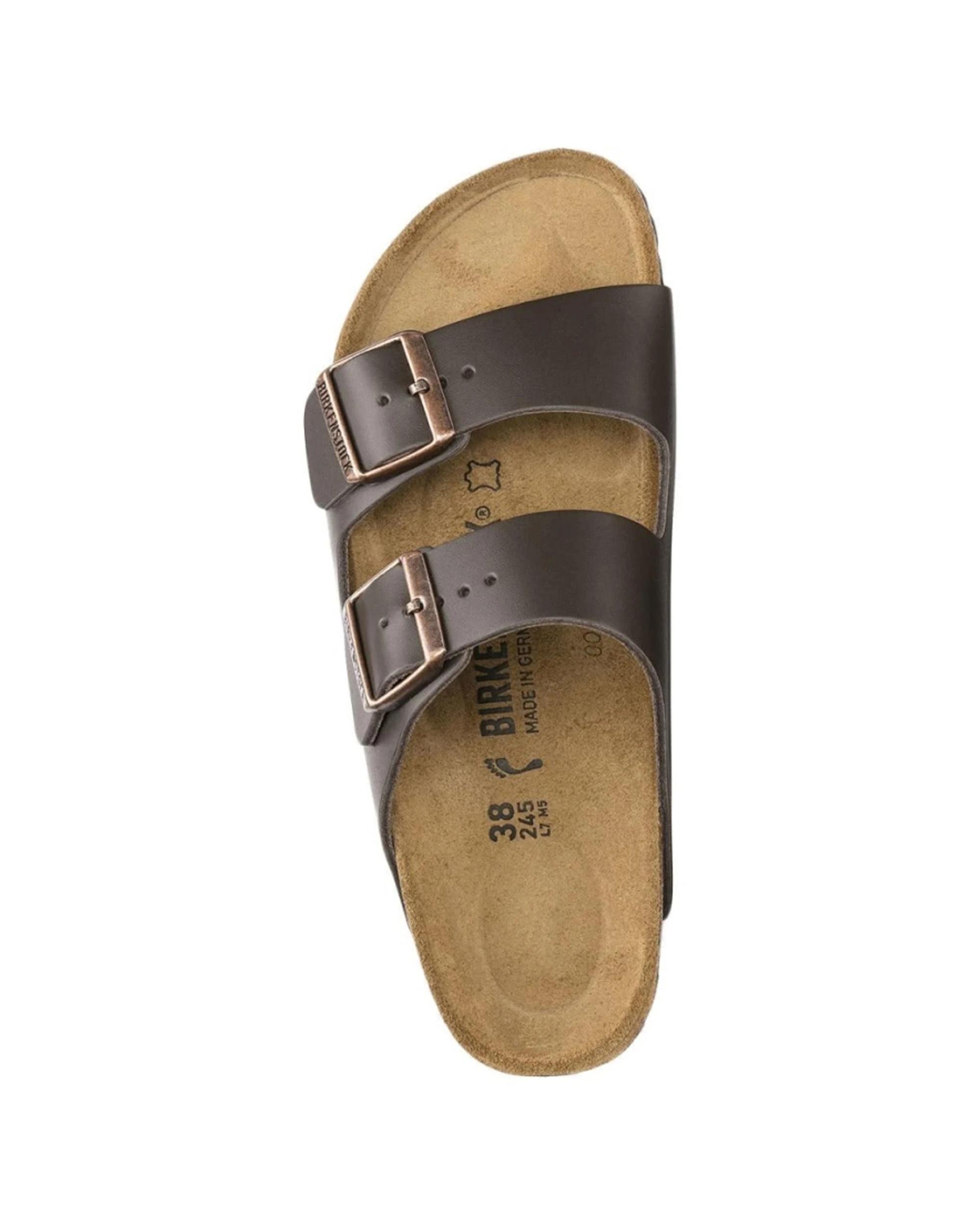 1 Birkenstock Arizona Natural Leather Sandals Narrow Width DARK BROWN, 1 of 3