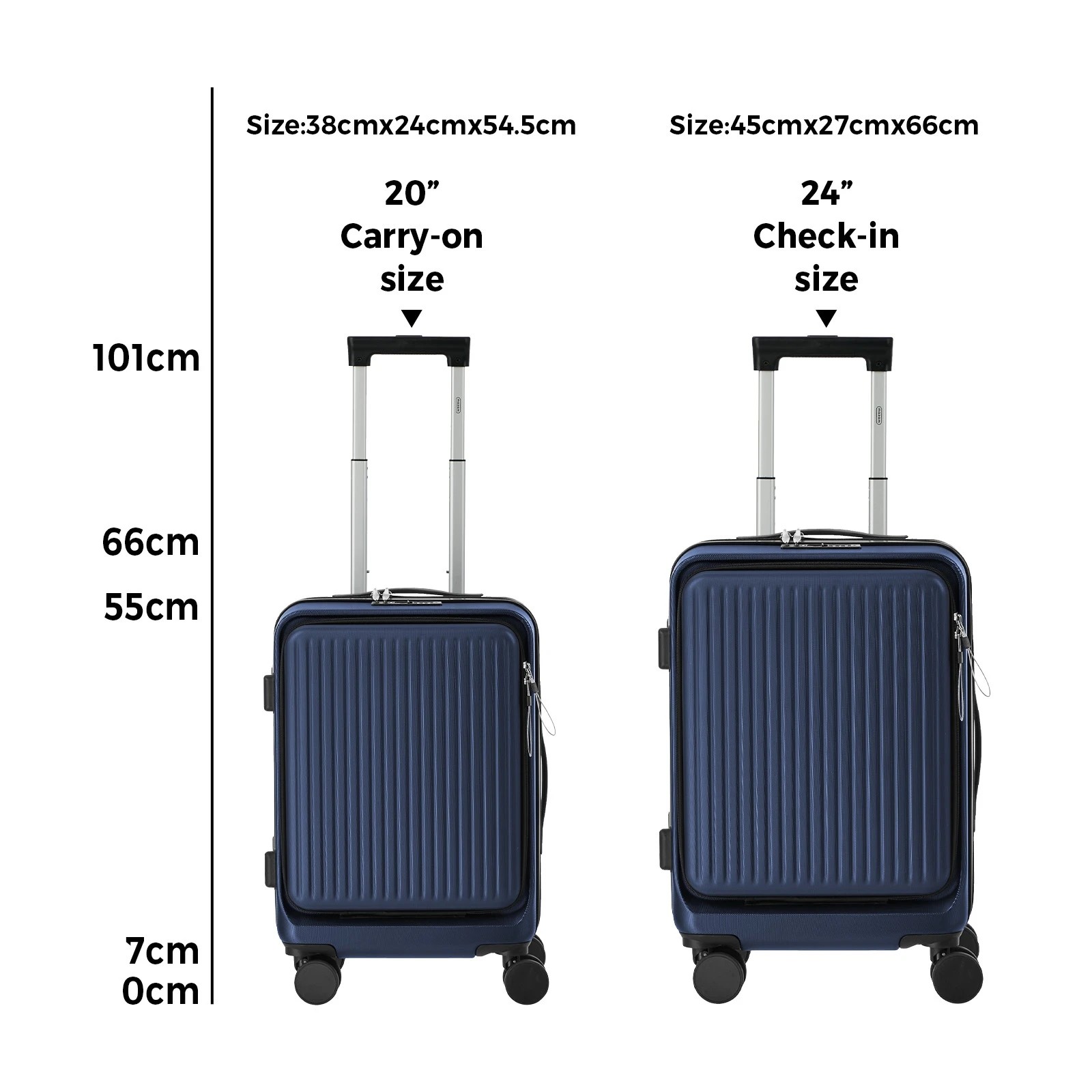 2 Mazam 2PCS Luggage Suitcase Trolley Set Front Opening TSA Hard Case - Blue, 2 of 10