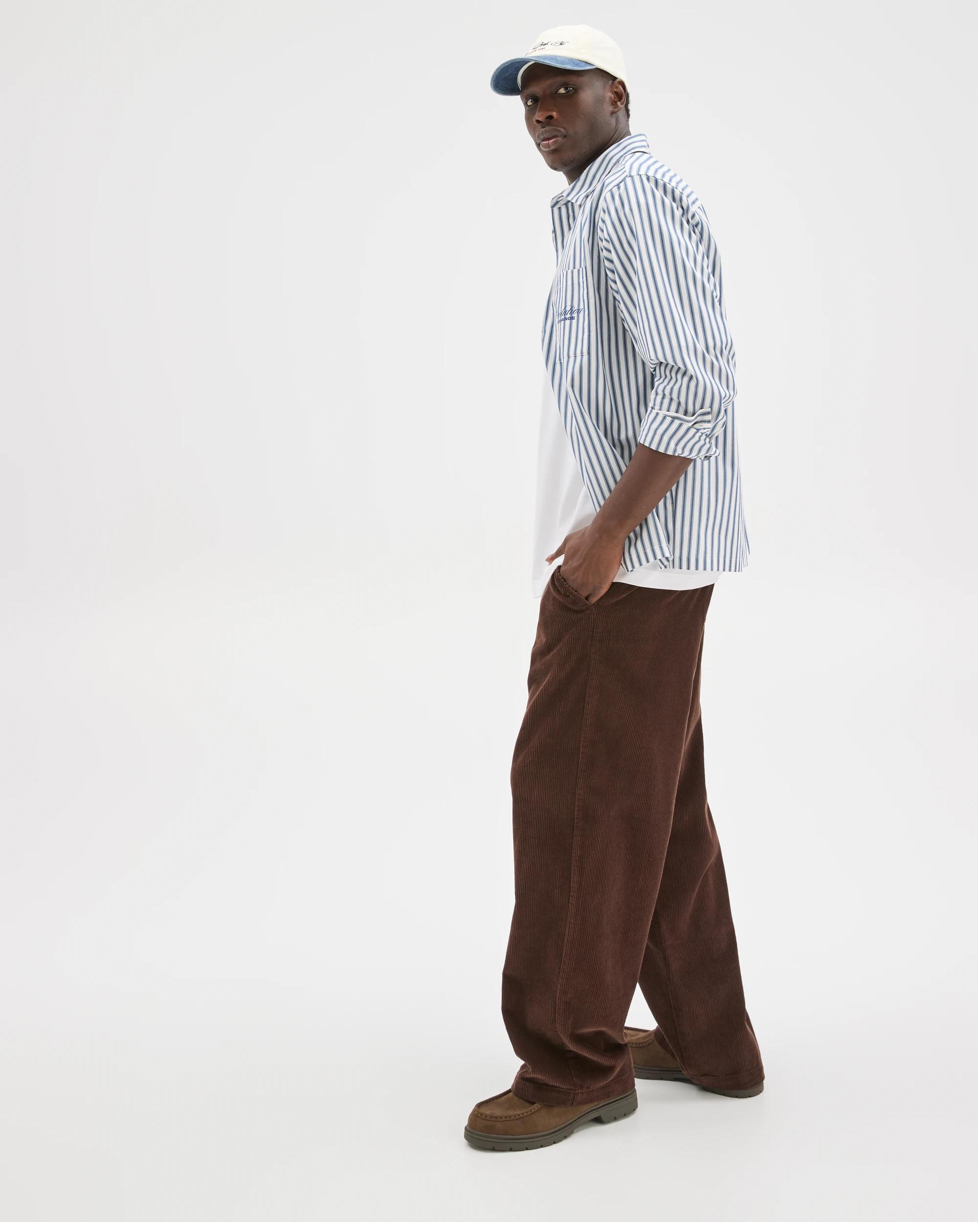 3 Commons Australian Cotton Elastic Waist Loose Fit Corduroy Pants CHOCOLATE BROWN, 3 of 6