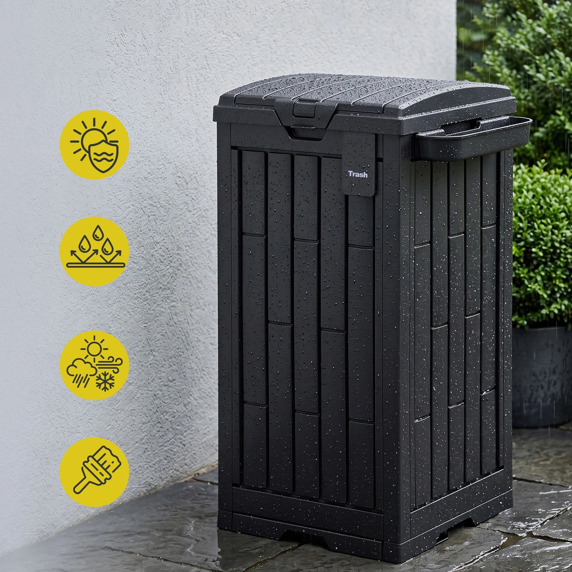 7 Gardeon Outdoor Trash Cans Polypropylene Patio Hideaway Bin 110L Black - Black, 7 of 8