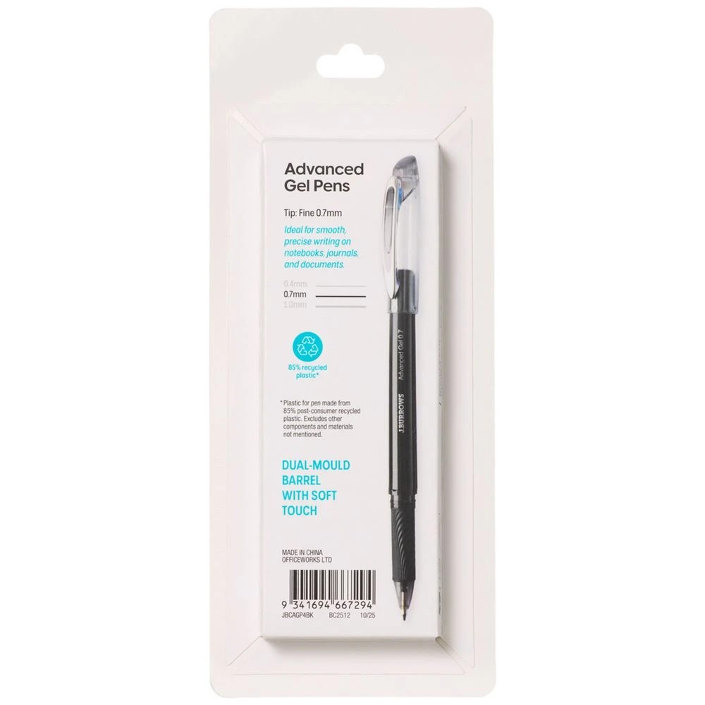 4 J.Burrows Gel Pen 0.7mm Black 4 Pack, 4 of 5