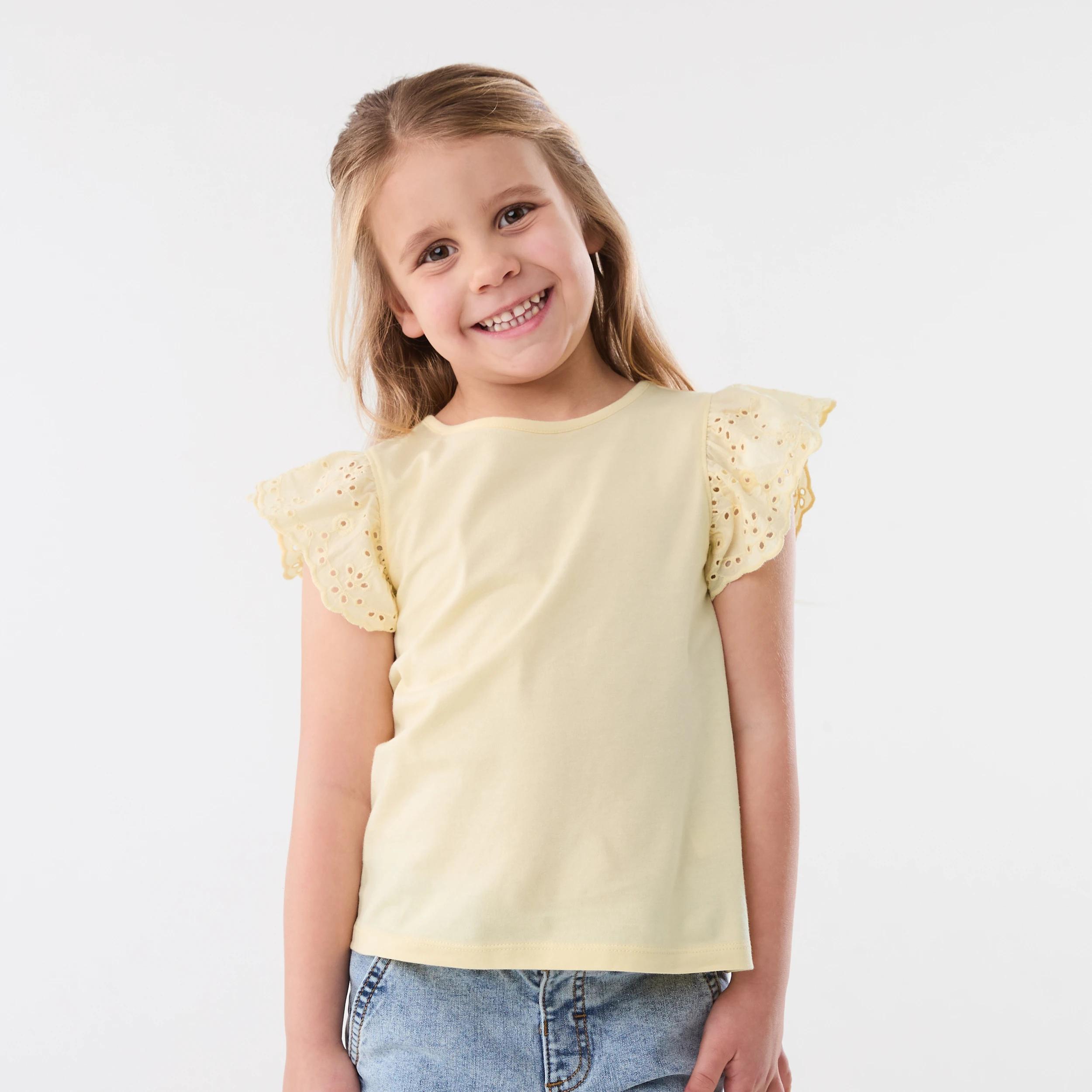 1 Broderie Frill Sleeve T-shirt Ylw Butter, 1 of 6