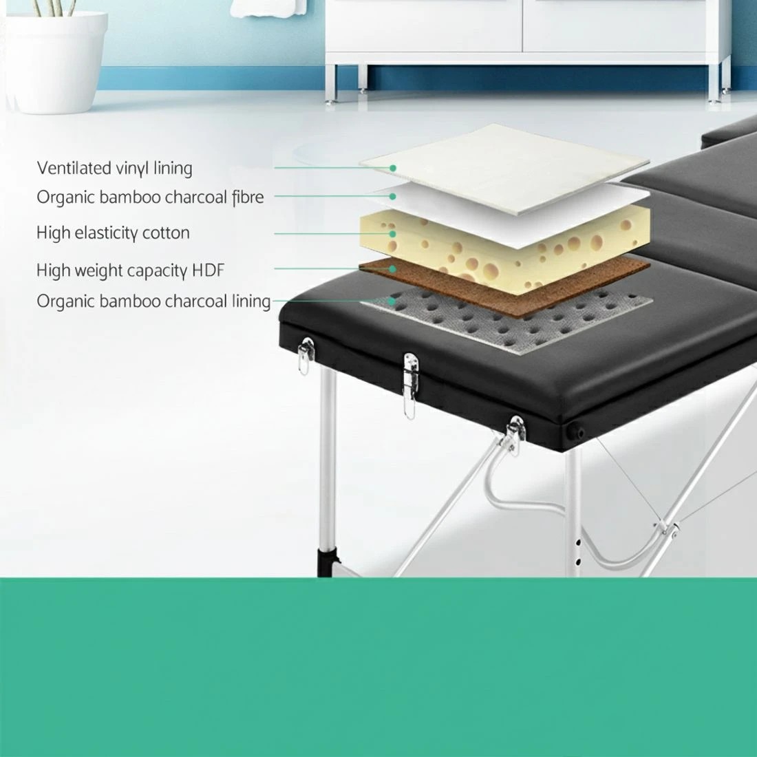 4 Zenses Massage Table 60cm Portable 3 Fold Aluminium Beauty Bed - Black, 4 of 8