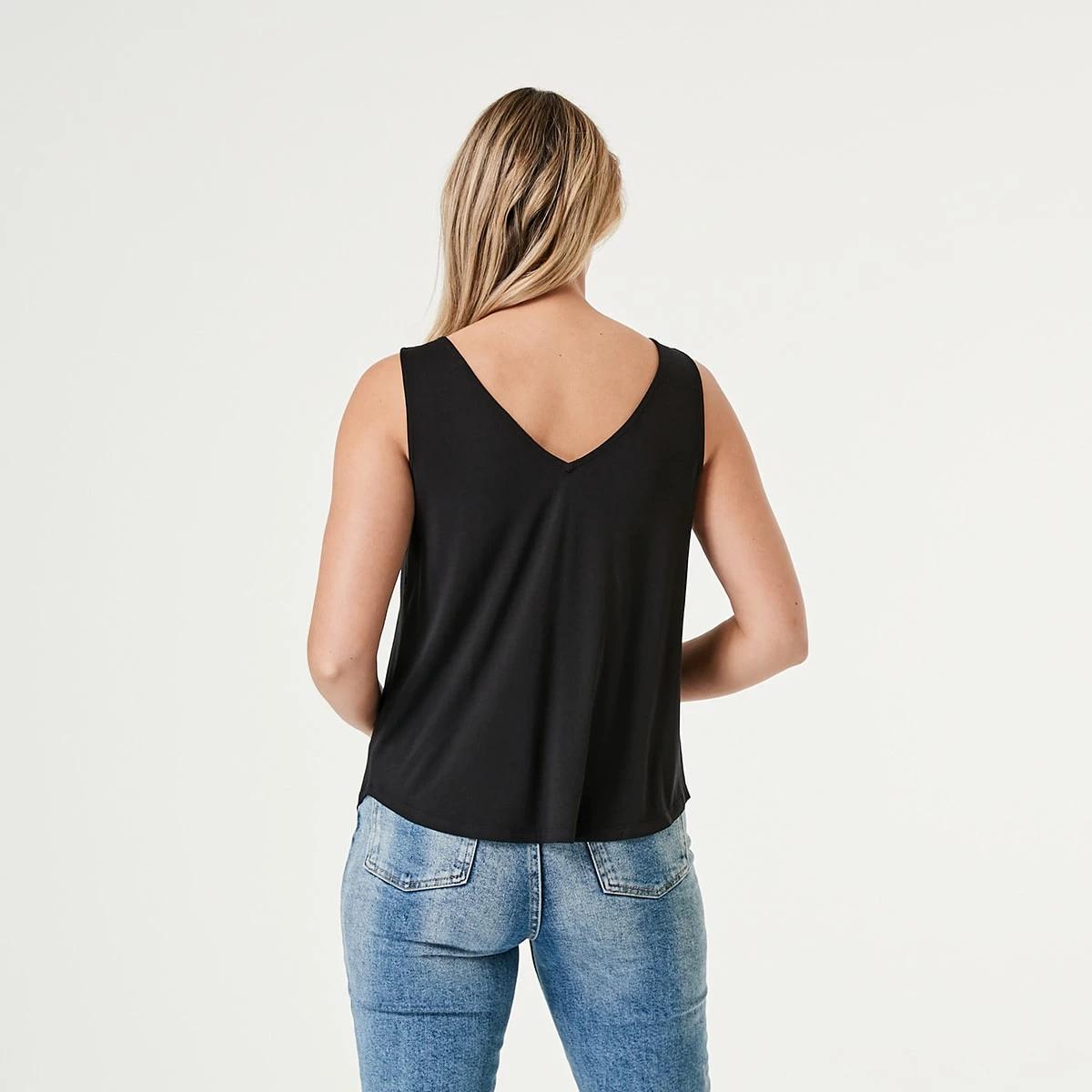 3 Sleeveless Double V-Neck Drape Tank Black, 3 of 4