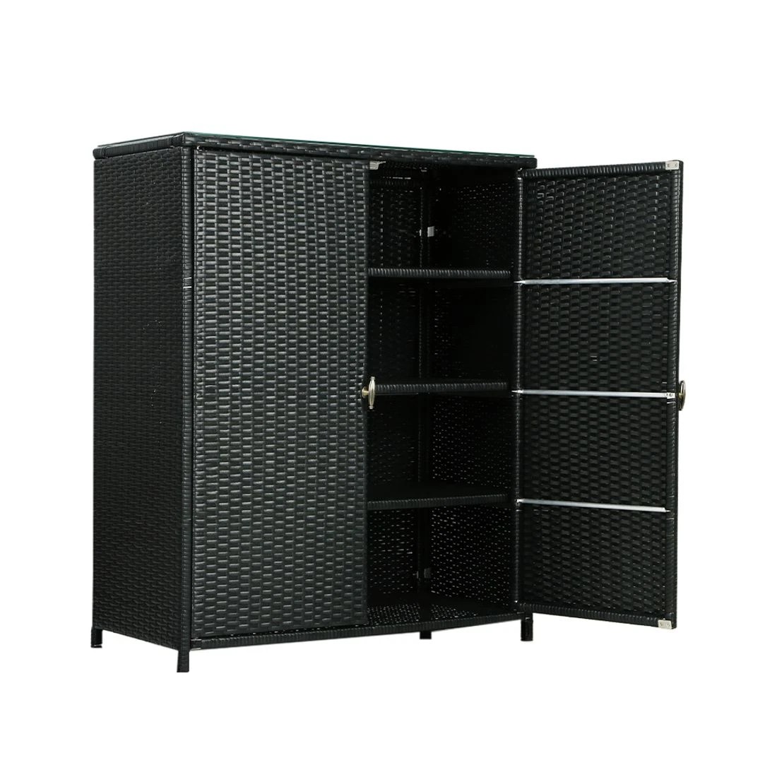 1 Gardeon Outdoor Storage Cabinet Box Garage Wicker Shelf Chest Garden Shed Tools
 - black, 1 of 8