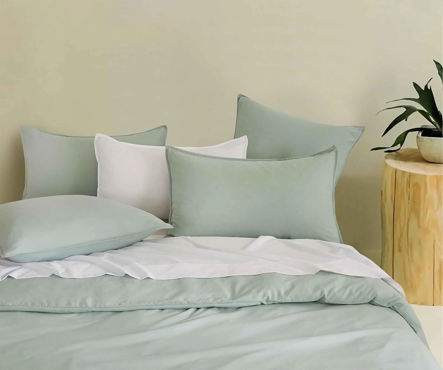 2 CleverPolly 100% Vintage Washed Microfibre Quilt Cover Set - Sage - Super King Bed, 2 of 6