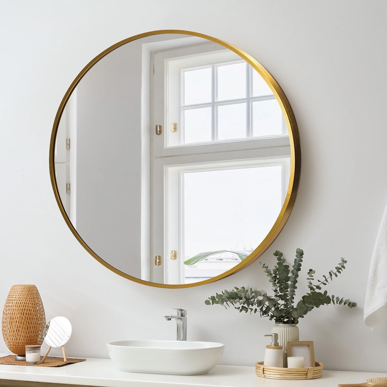 2 Oikiture Wall Mirrors Round Makeup Mirror Vanity Home Decorative 80cm
 - Gold, 2 of 9
