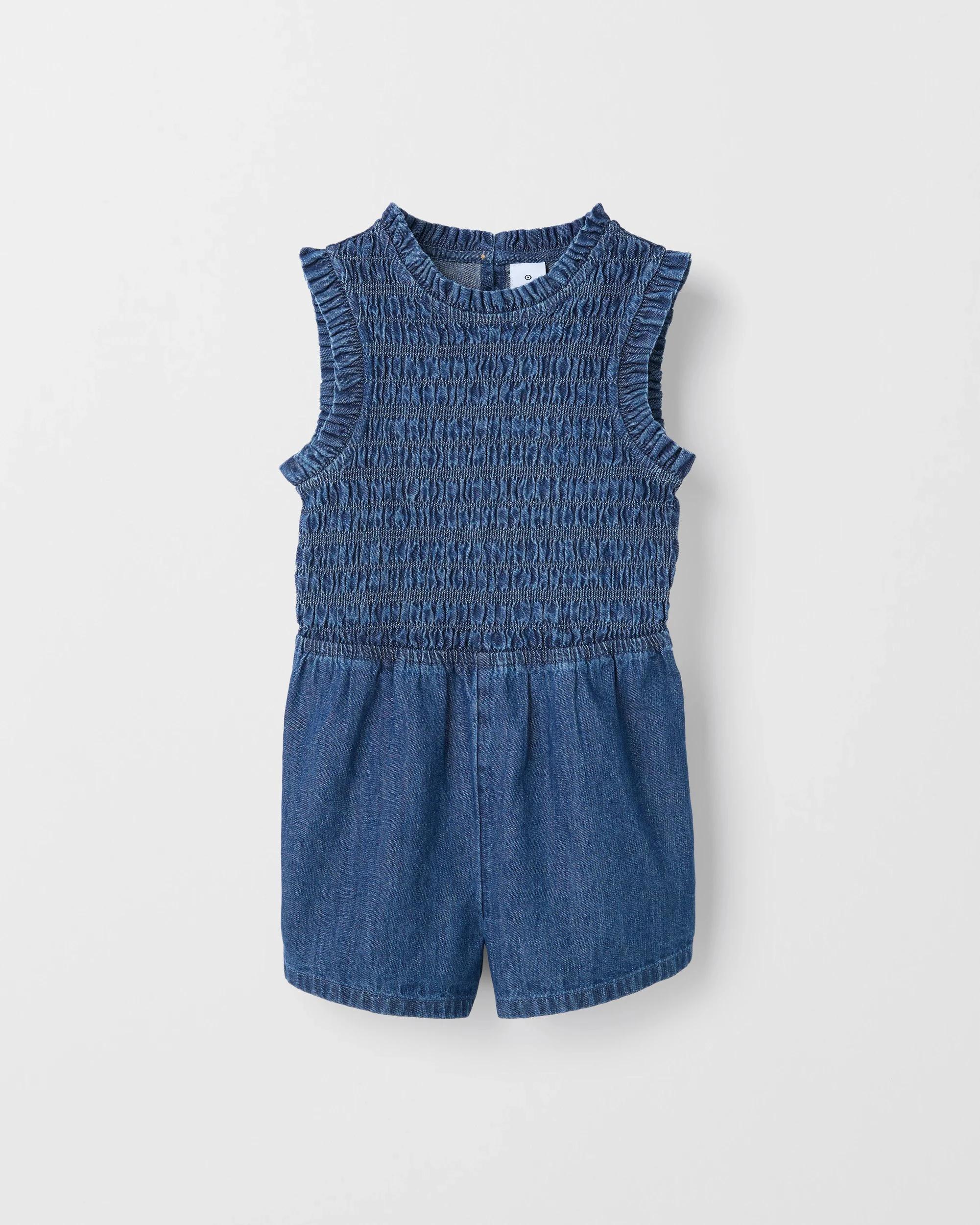 5 Target Kids Younger Girls Shirred Denim Playsuit MID WASH BLUE, 5 of 6