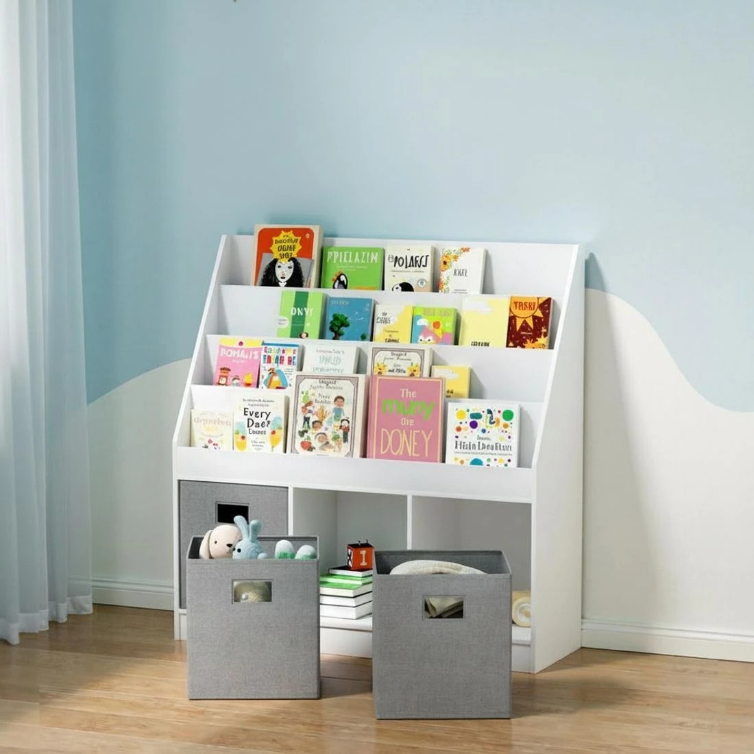 5 Keezi Kids Bookshelf 4 Tiers Magazine Rack Toy Box Organiser Storage Display Shelf - Multi, 5 of 7