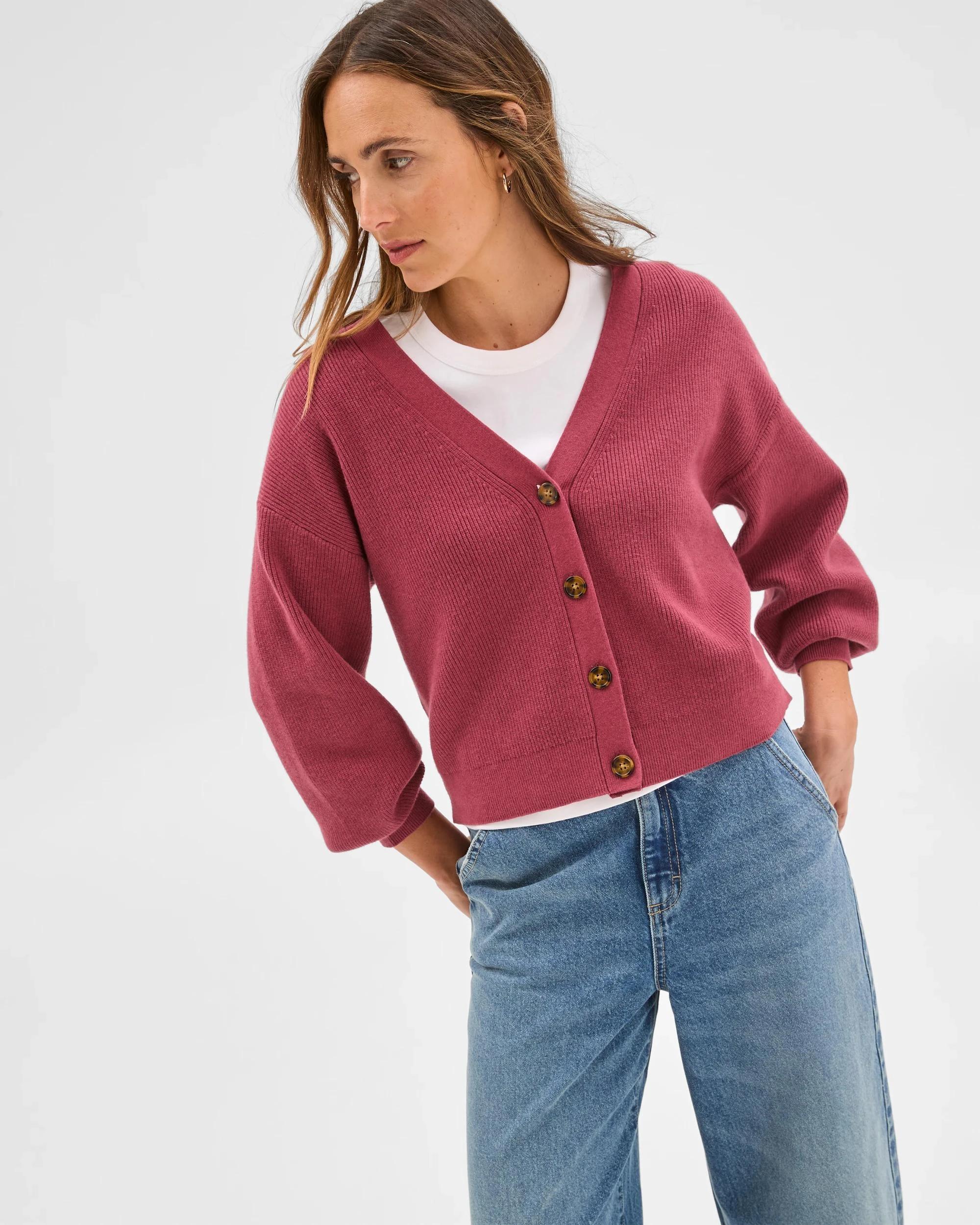 1 Target Woman Australian Cotton Blend V-Neck Rib Cardigan MULBERRY, 1 of 7