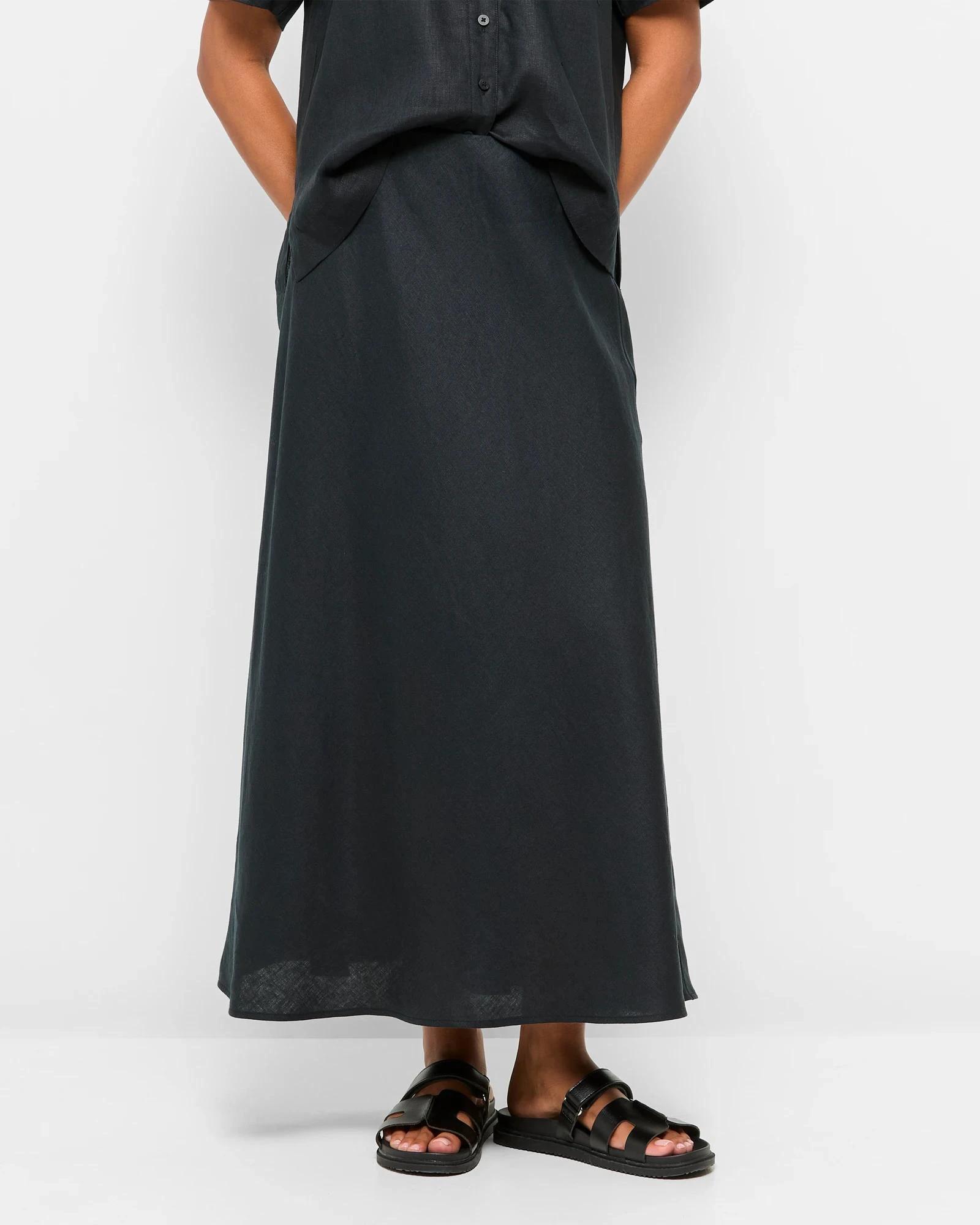 2 Target European Linen Bias Cut Midi Skirt BLACK, 2 of 5