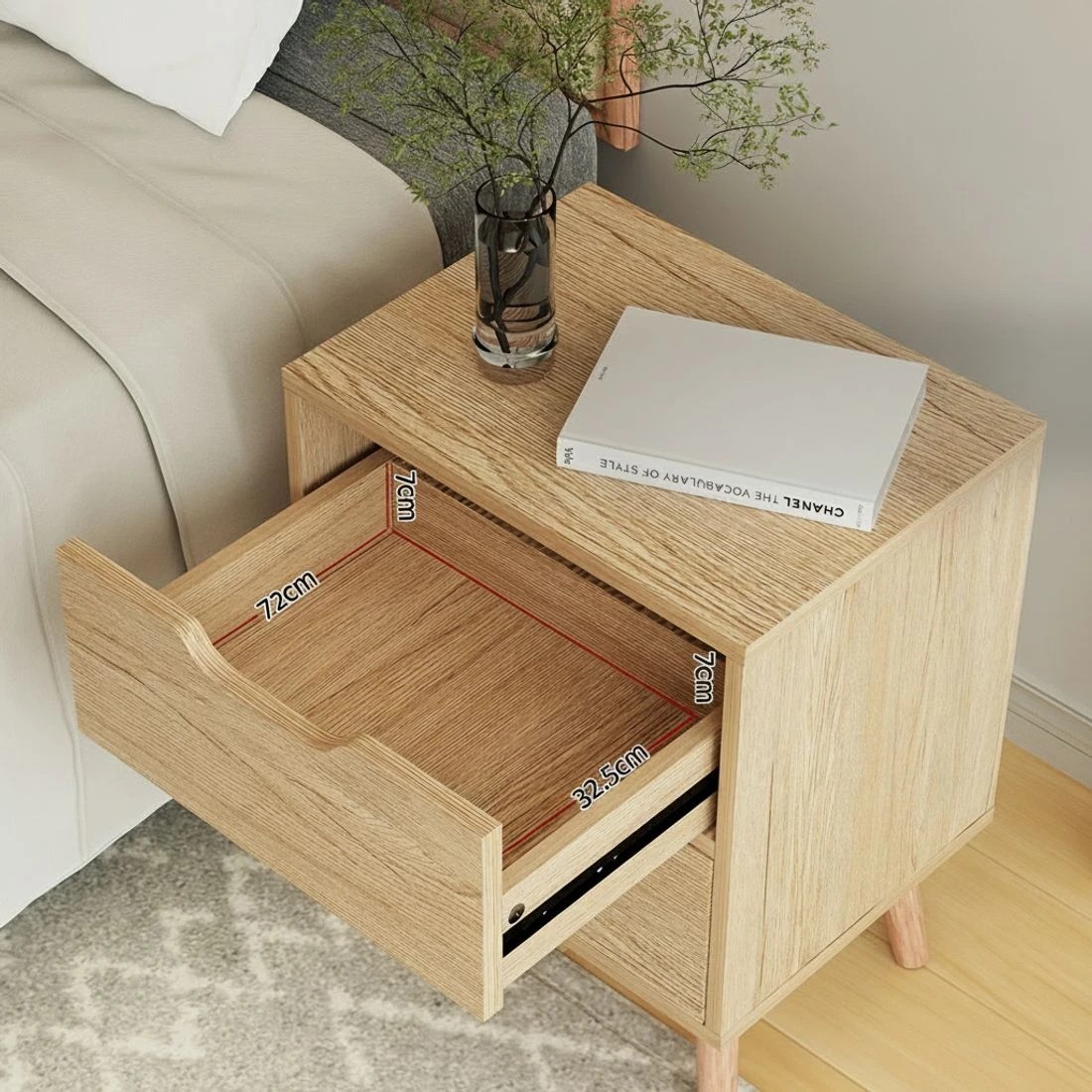 4 Artiss Bedside Table 2 Drawers Nightstand - Natural, 4 of 7