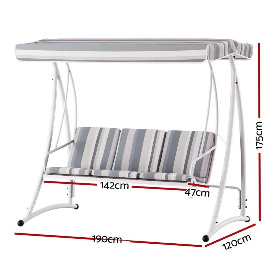 1 Gardeon Outdoor Swing Chair Garden Bench Furniture Canopy 3 Seater - White, 1 of 5