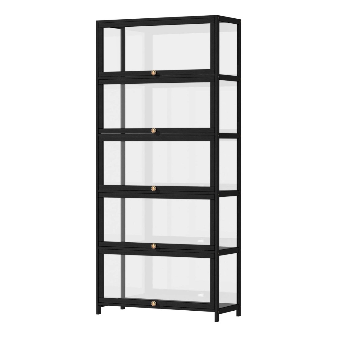 1 Oikiture Display Cabinet Storage 5-tier Shelves Clear Bookcase Stand Rack
 - Black, 1 of 9