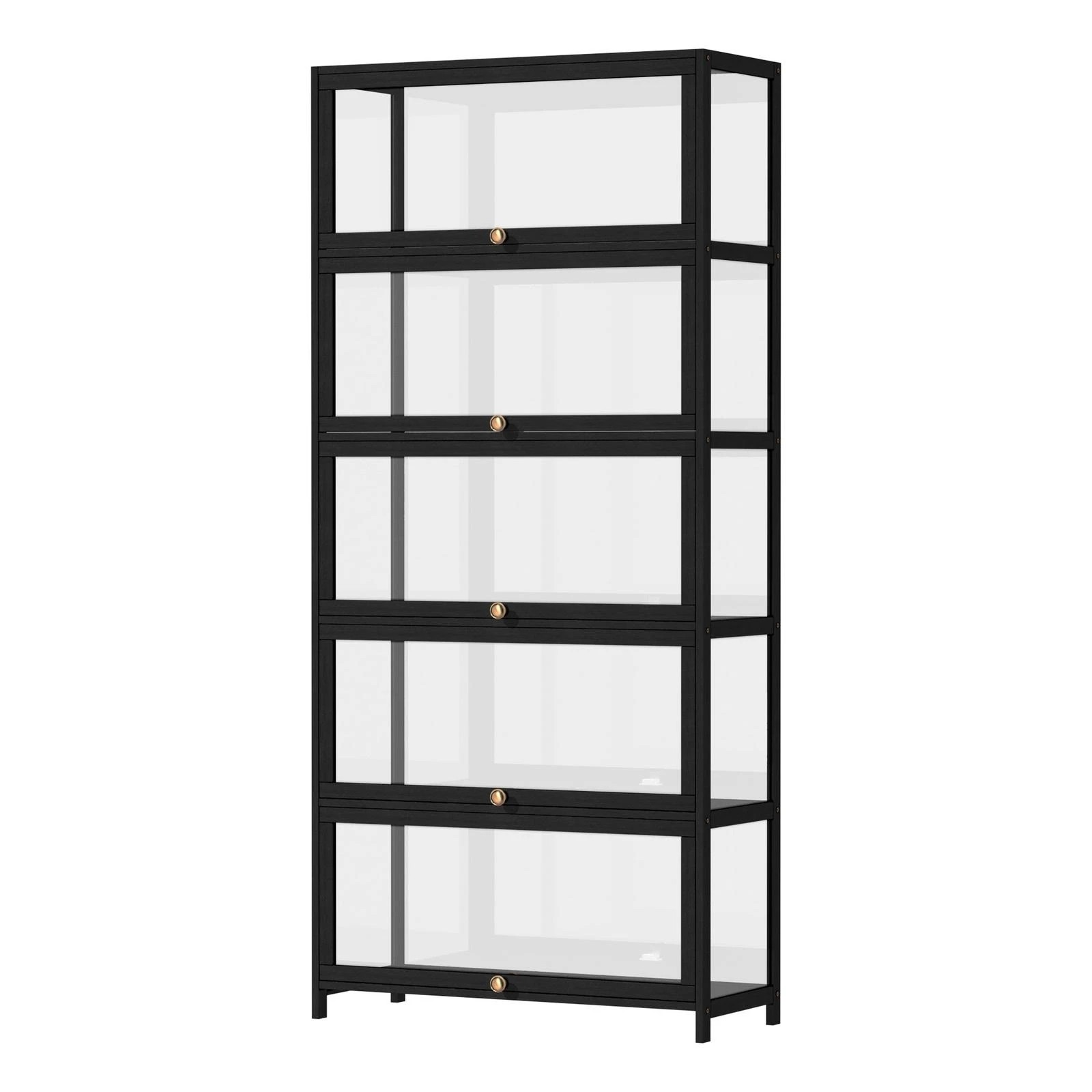 1 Oikiture Display Cabinet Storage 5-tier Shelves Clear Bookcase Stand Rack
 - Black, 1 of 9