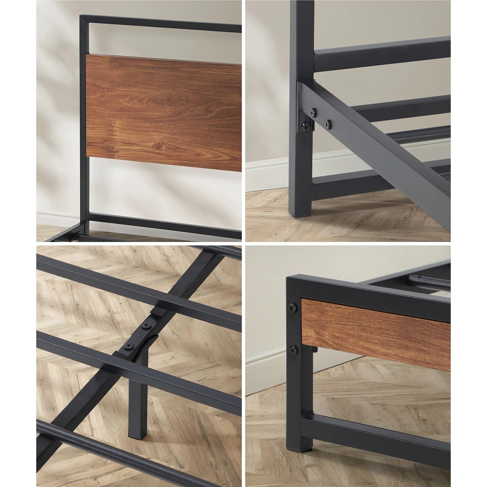 4 Oikiture Metal Bed Frame King Size Beds Platform With Mattress
 - Black, 4 of 7
