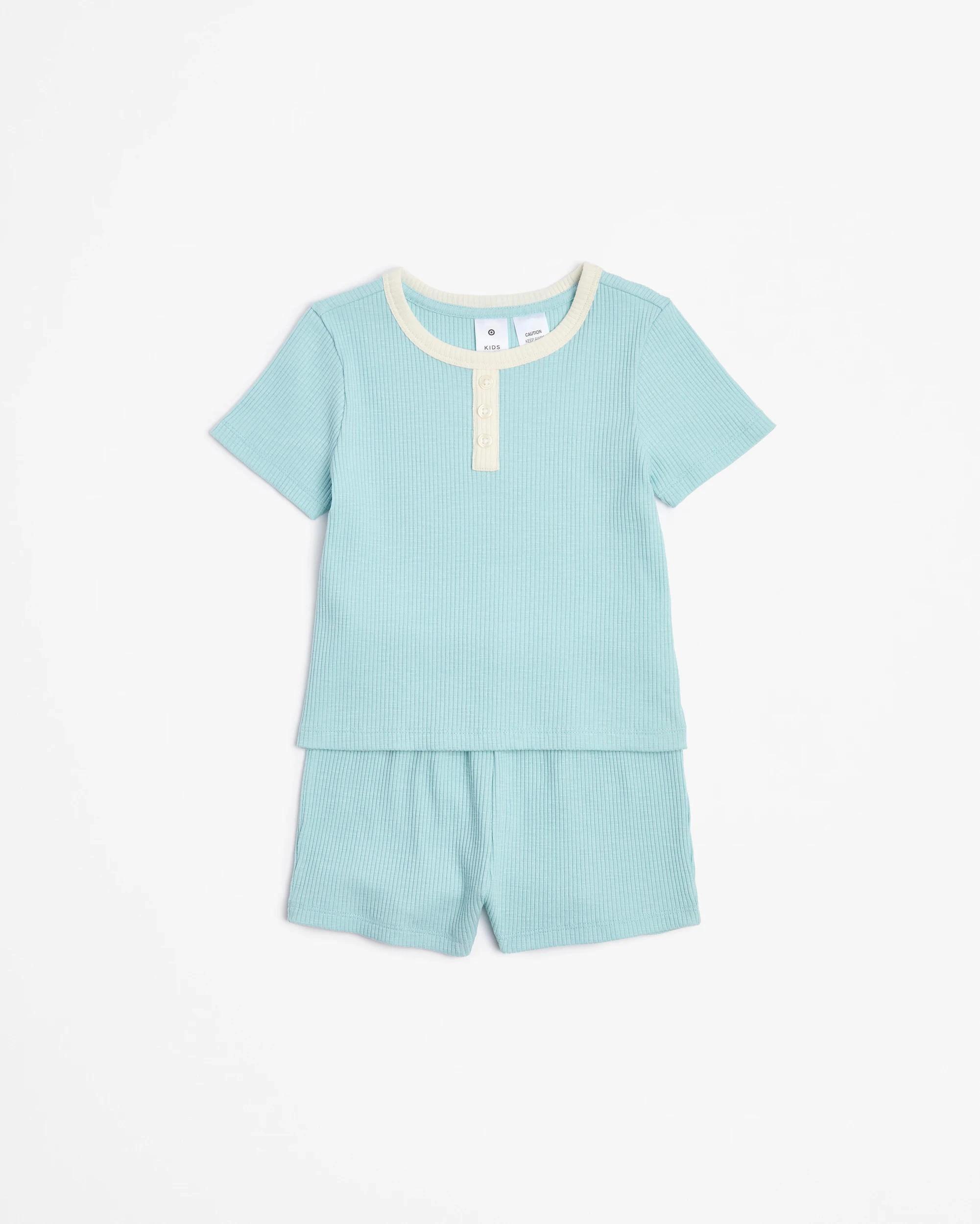 4 Target Younger Girls Henley Slub Rib Knit Pajama Set GREEN, 4 of 6