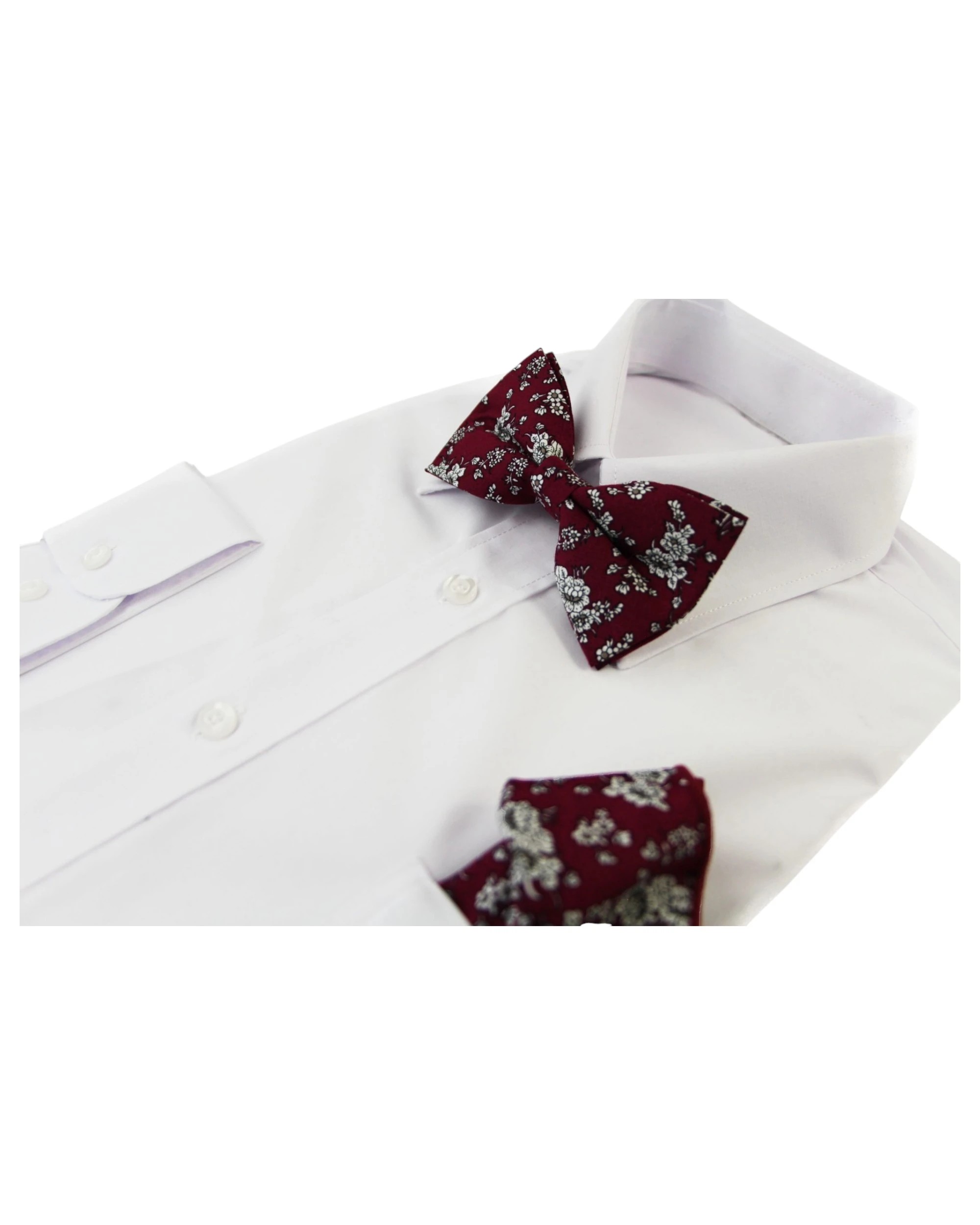 4 Zasel Mens Maroon With White Flowers Cotton Bow Tie & Pocket Square Set - Multi, 4 of 4