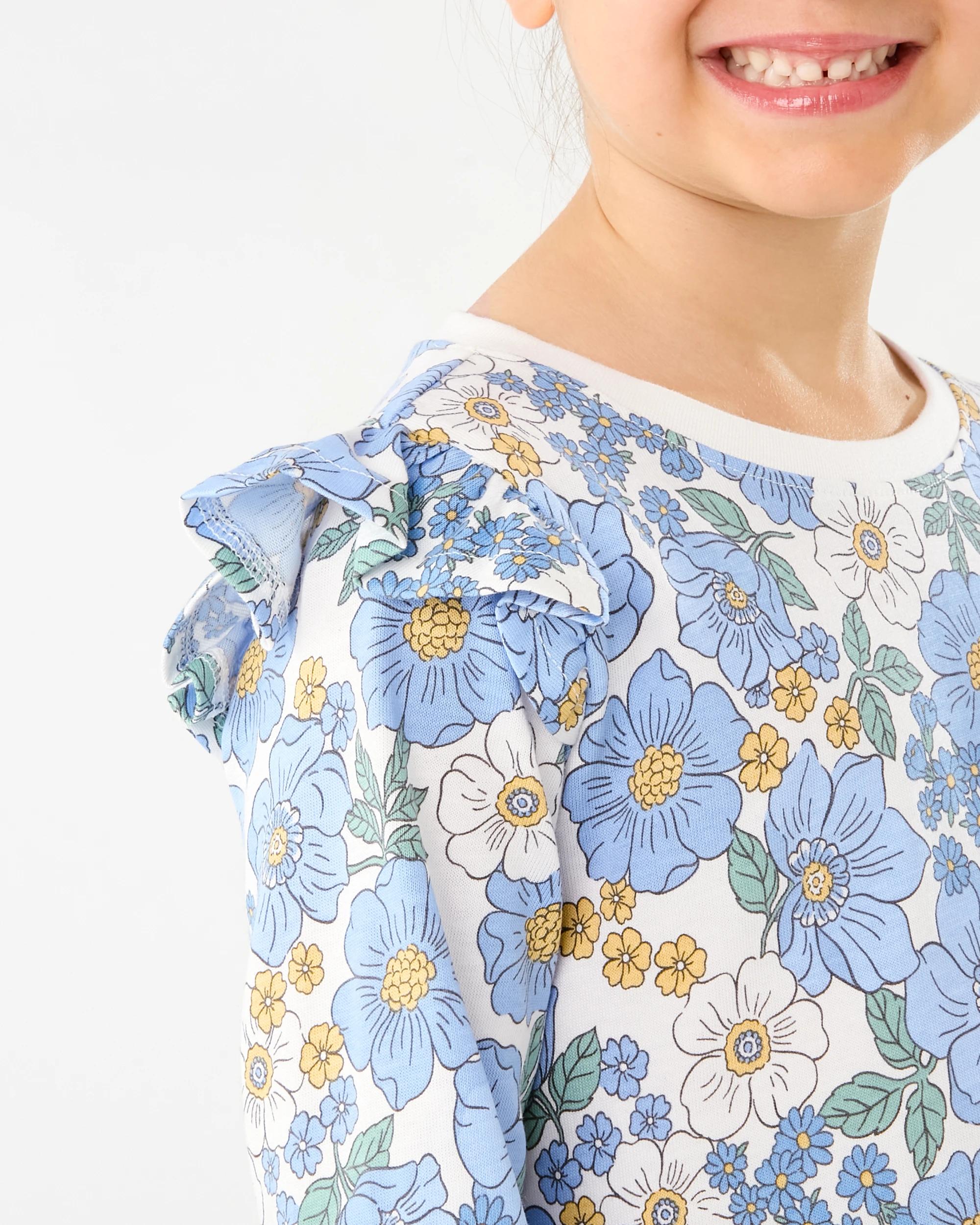 4 Long Sleeve Jersey Dress Wht Floral, 4 of 7