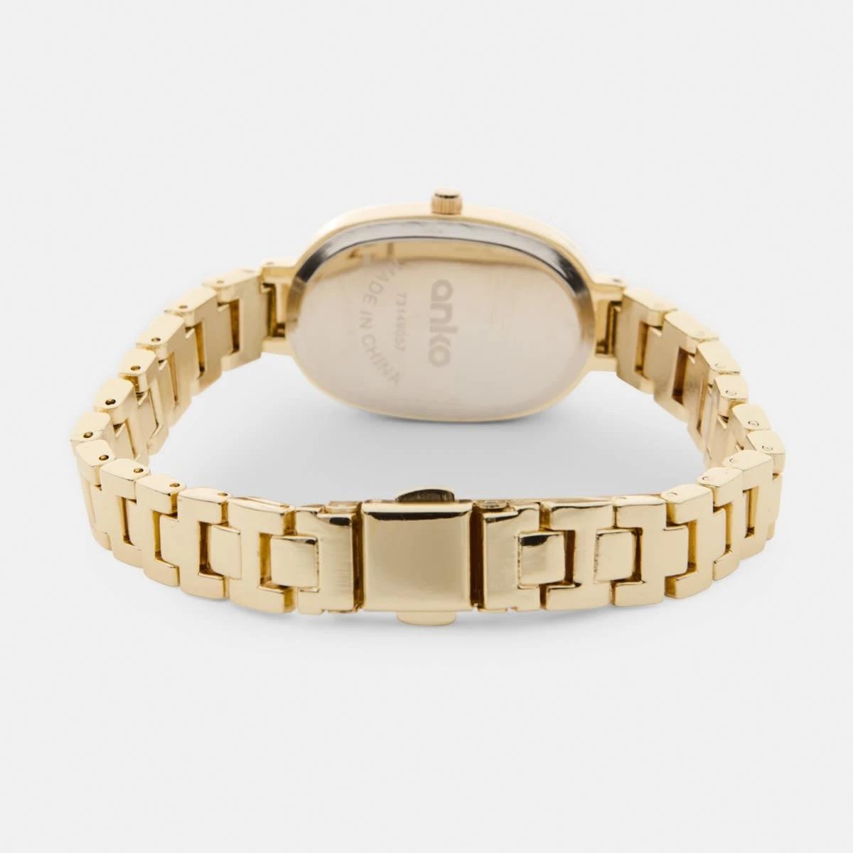 3 Womens Oval Metal Watch - Black and Gold Tone Gold, 3 of 6
