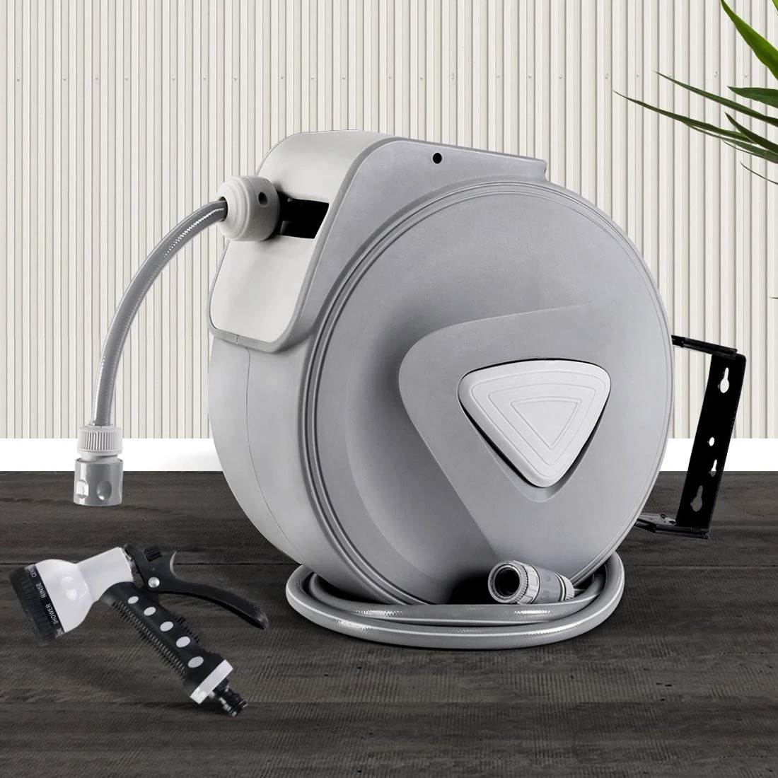 4 Green Fingers Water Hose Reel 10M Retractable Auto Rewind Garden Spray Gun - Grey, 4 of 4