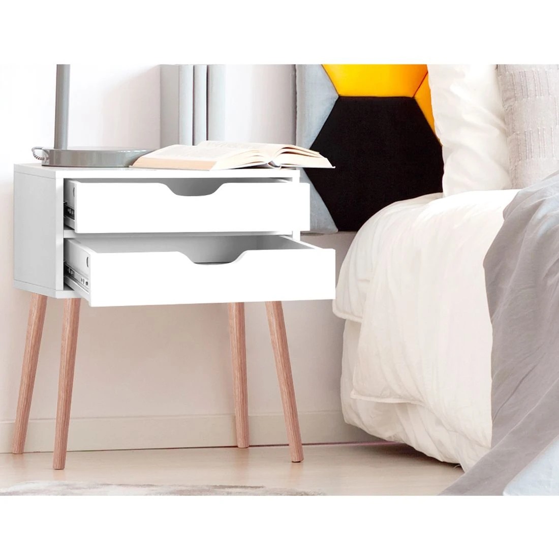 3 Artiss Bedside Table 2 Drawers - White, 3 of 6