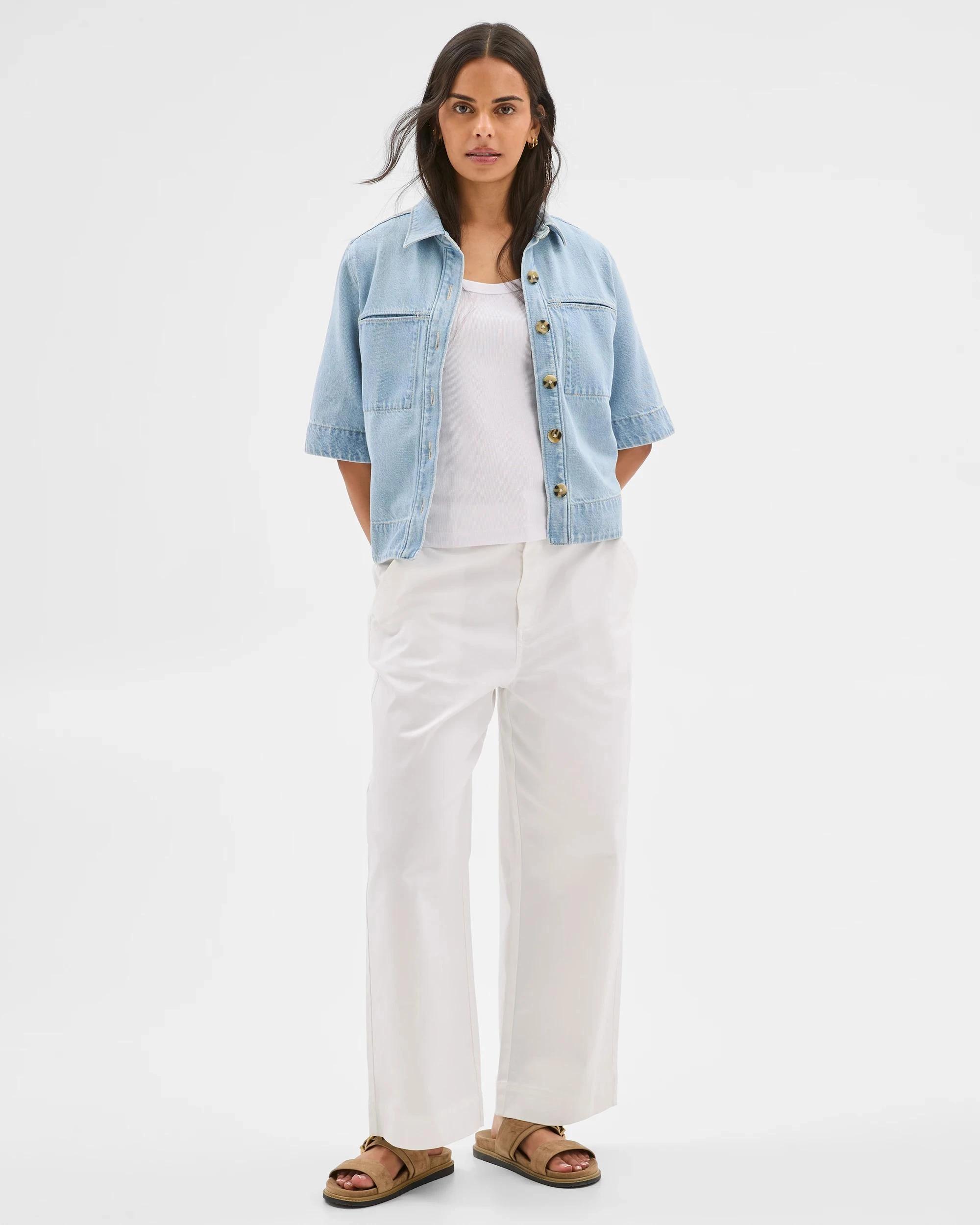 2 Target Denim Denim Short Sleeve Shacket SUNBLEACHED, 2 of 7