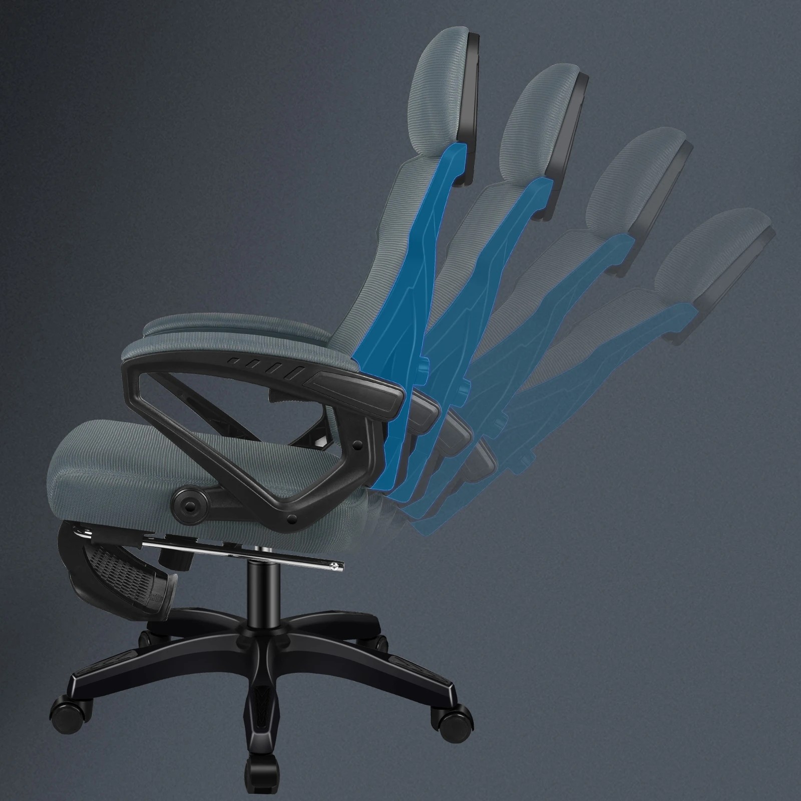 3 Alfordson Office Desk Chair Mesh Executive Computer Fabric Seat Recliner Work - Grey, 3 of 6