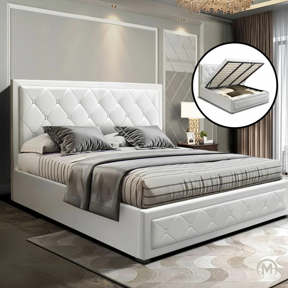 8 Artiss Bed Frame King Size Gas Lift  TIYO - White, 8 of 8