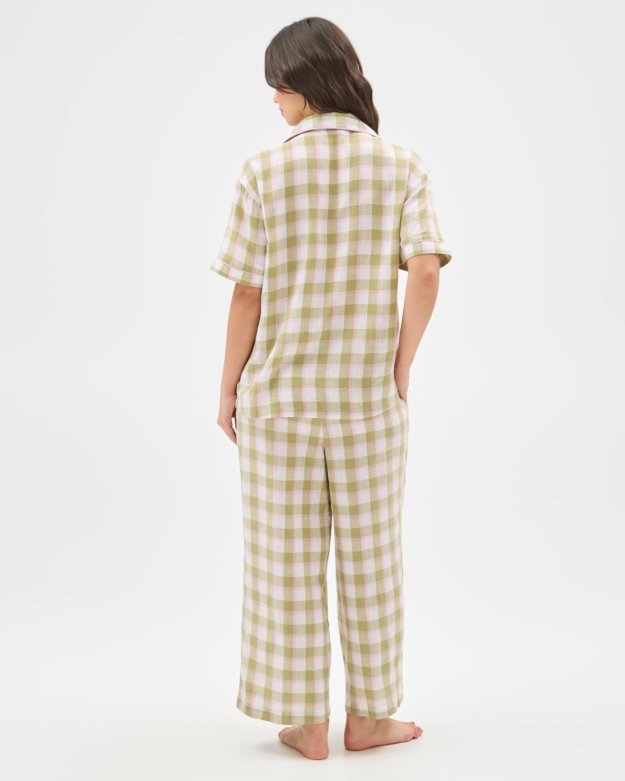 6 Target Woman Linen Blend 7/8 Length Pyjama Set GREEN CHECK, 6 of 6